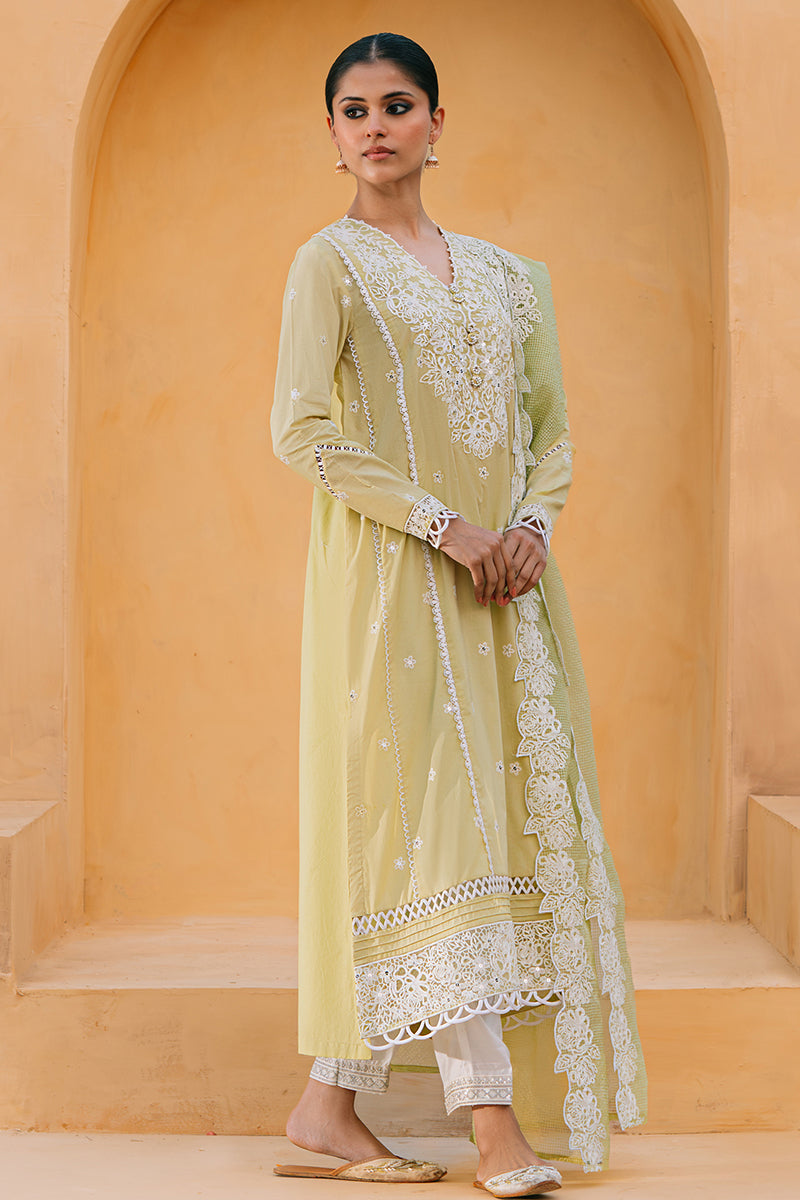 Lime Whisper 2-Piece Set - Stylish Shirt & Dupatta Combo for Women | Perfect for Festivals, Weddings & Special Occasions
