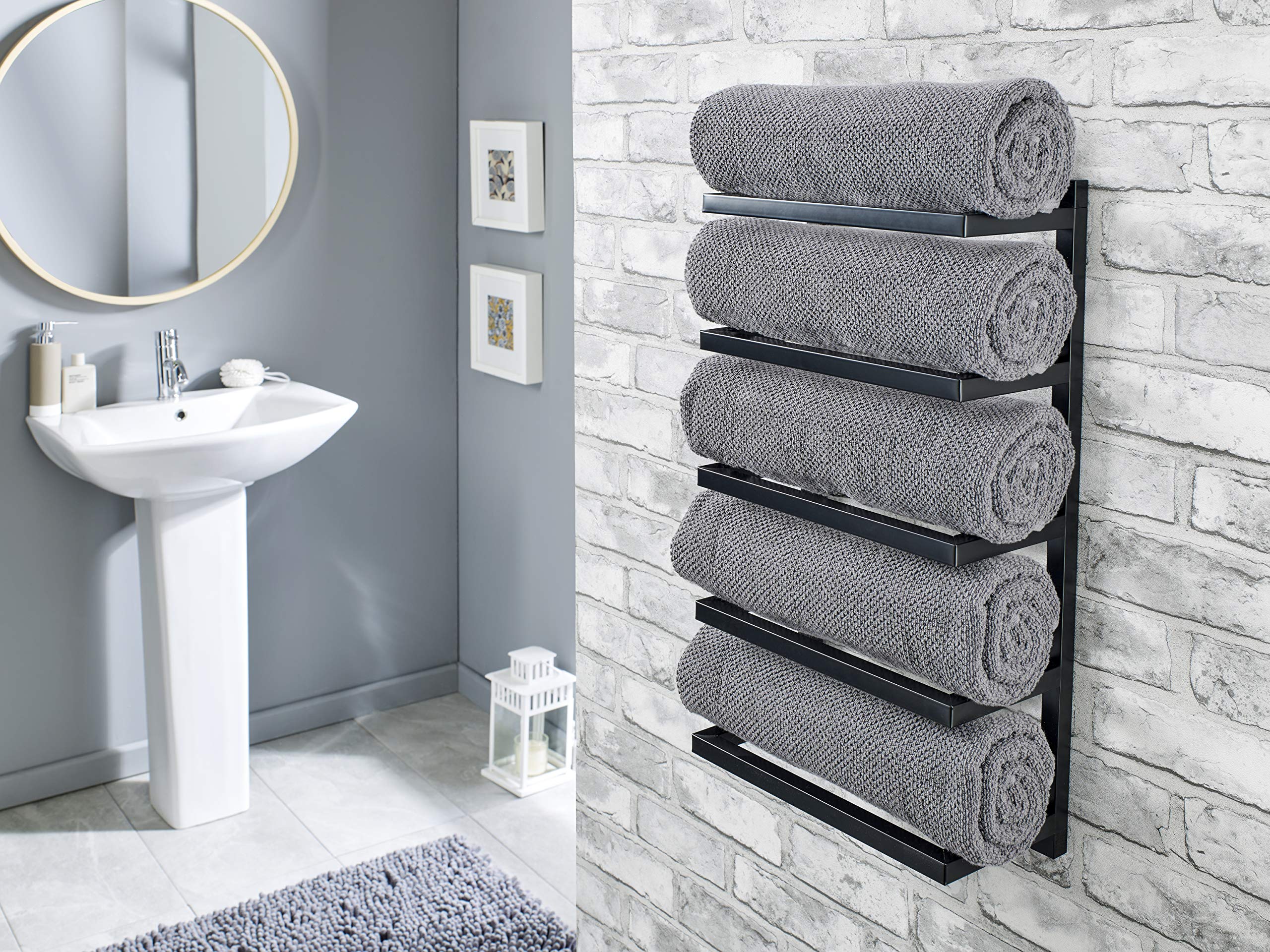 Premium Black Wall-Mounted Towel Holder - 31cm Width, 15cm Depth, 57cm Height - Bathroom & Kitchen Organization for Modern Homes