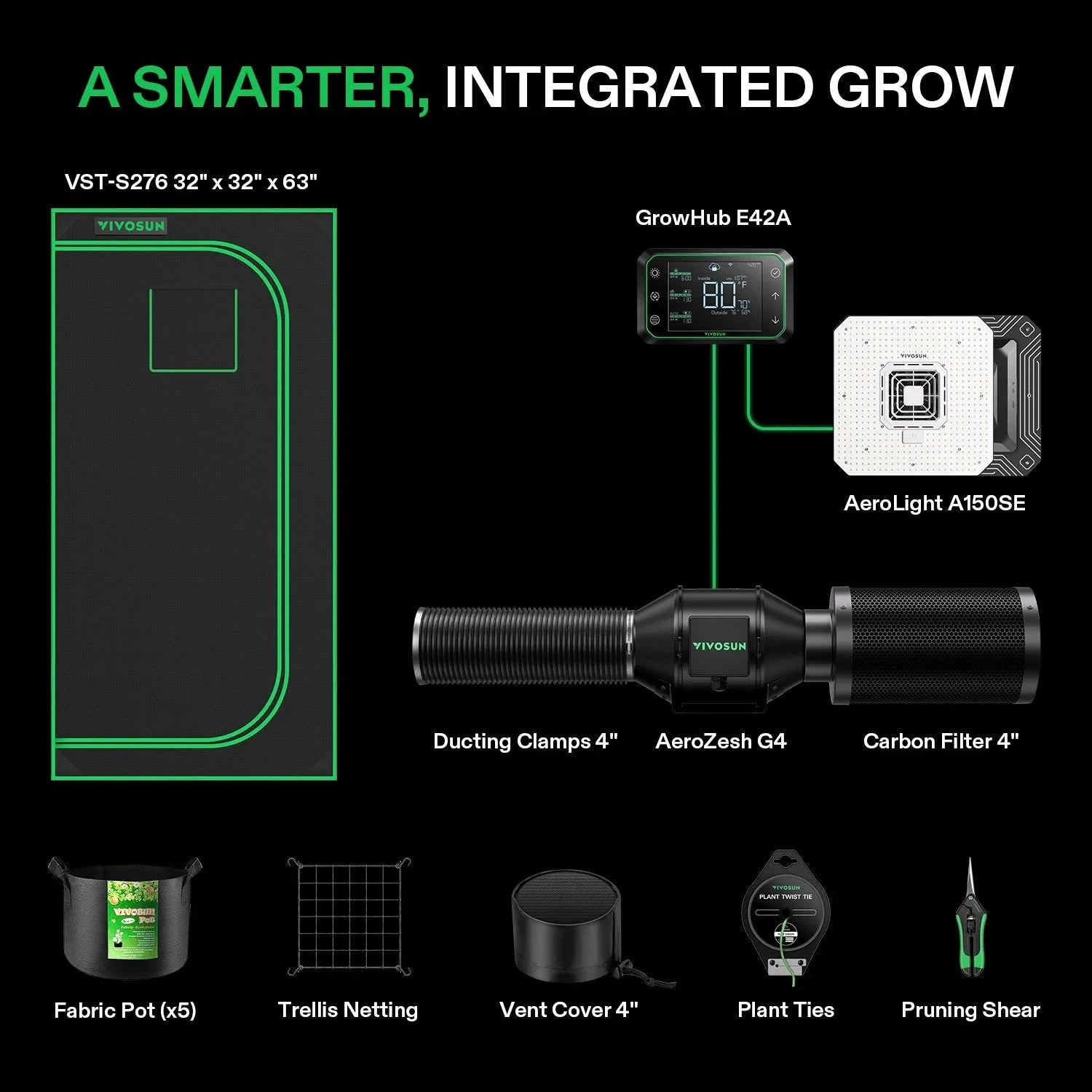 Vivosun 2.7' x 2.7' Smart Grow Tent Kit for Indoor Plants - Complete 2 Plant G4 Hydroponic System with Reflective Mylar & Ventilation Ports - Perfect for Home Gardening, Seed Starting & Herb Cultivation