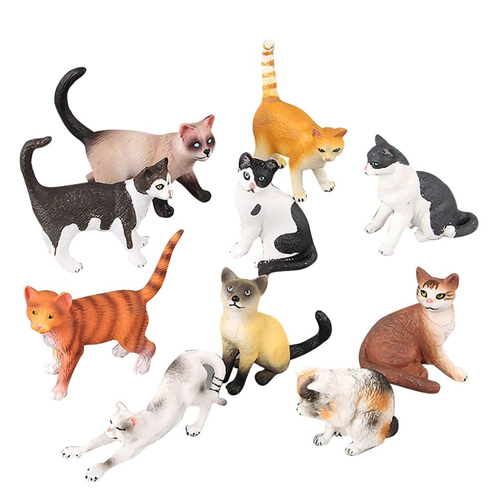 10 Pcs Realistic Cat Figurines - Kawaii Animal Cat Toy Collection Set, Educational Cat Figures Playset for Kids & Cat Lovers | Perfect for Cake Toppers, Christmas Decorations, Birthday Gifts & Playroom Displays