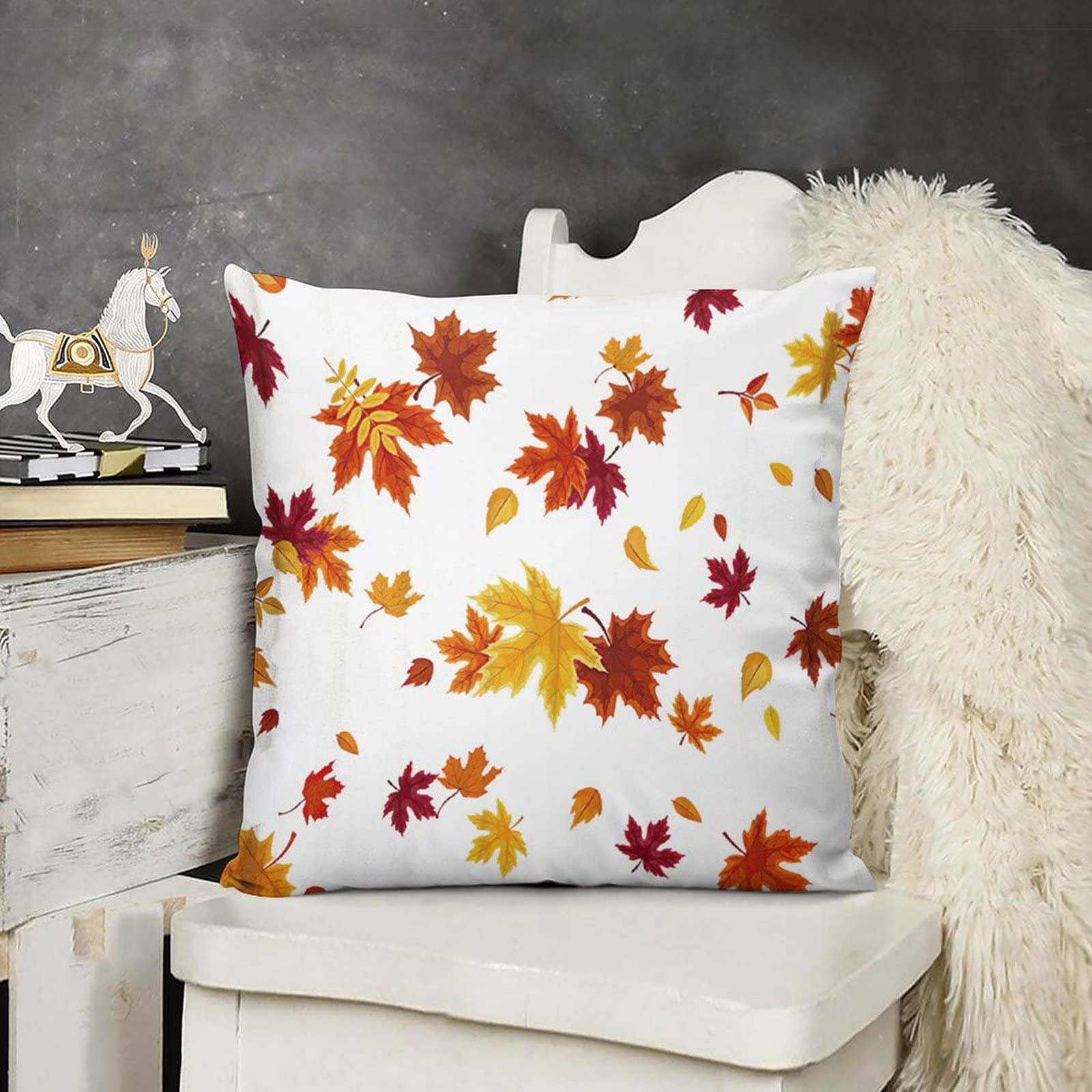 Farmhouse Fall Maple Leaves Pillow Covers 24x24 Inches - Thanksgiving & Holiday Decor Throw Pillow Cases for Couch, Sofa, Bed - Cozy Autumn Home Decor for Living Room & Bedroom