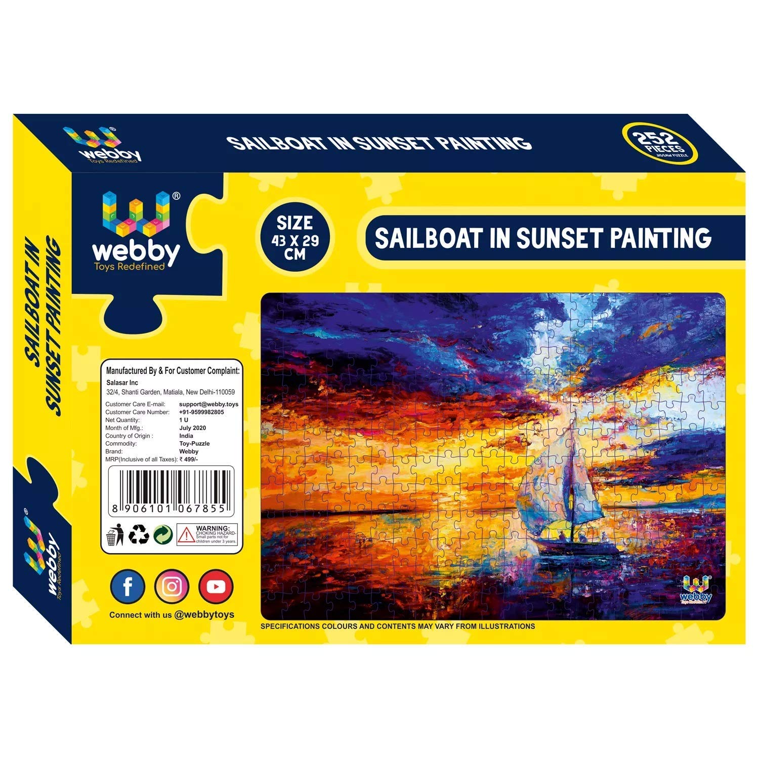 Webby Kid Sailboat Sunset Painting Jigsaw Puzzle - 252 Piece Educational Puzzle for Adults & Kids - Perfect for Family Game Night & Stress Relief