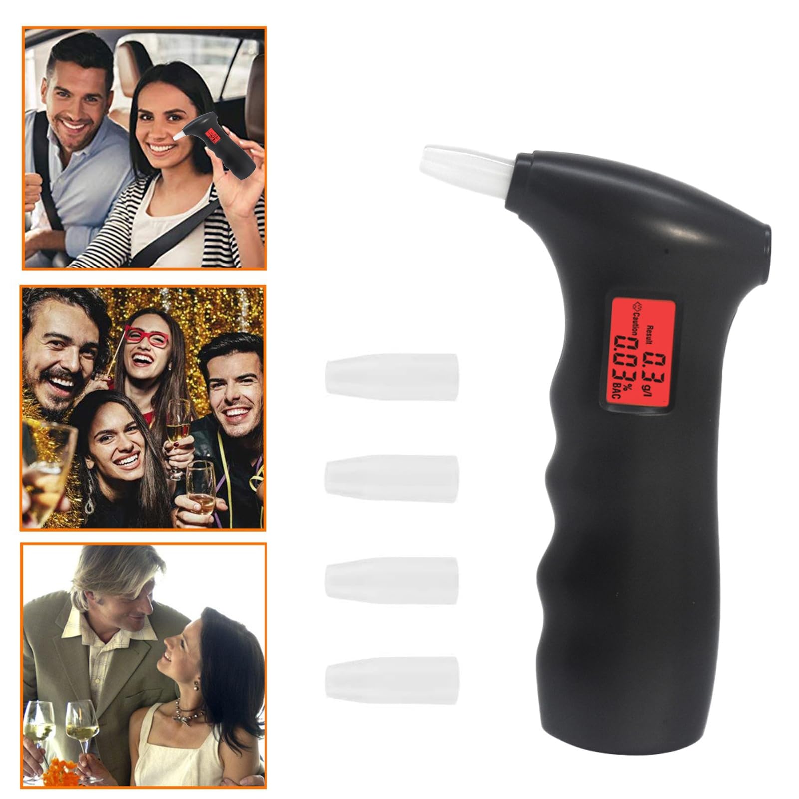 Professional Breathalyzer with LCD Display - High Accuracy Alcohol Tester for Home & Personal Use, Includes 5 Disposable Mouthpieces (Black) | Perfect for Parties, Road Safety Checks & Workplace Testing
