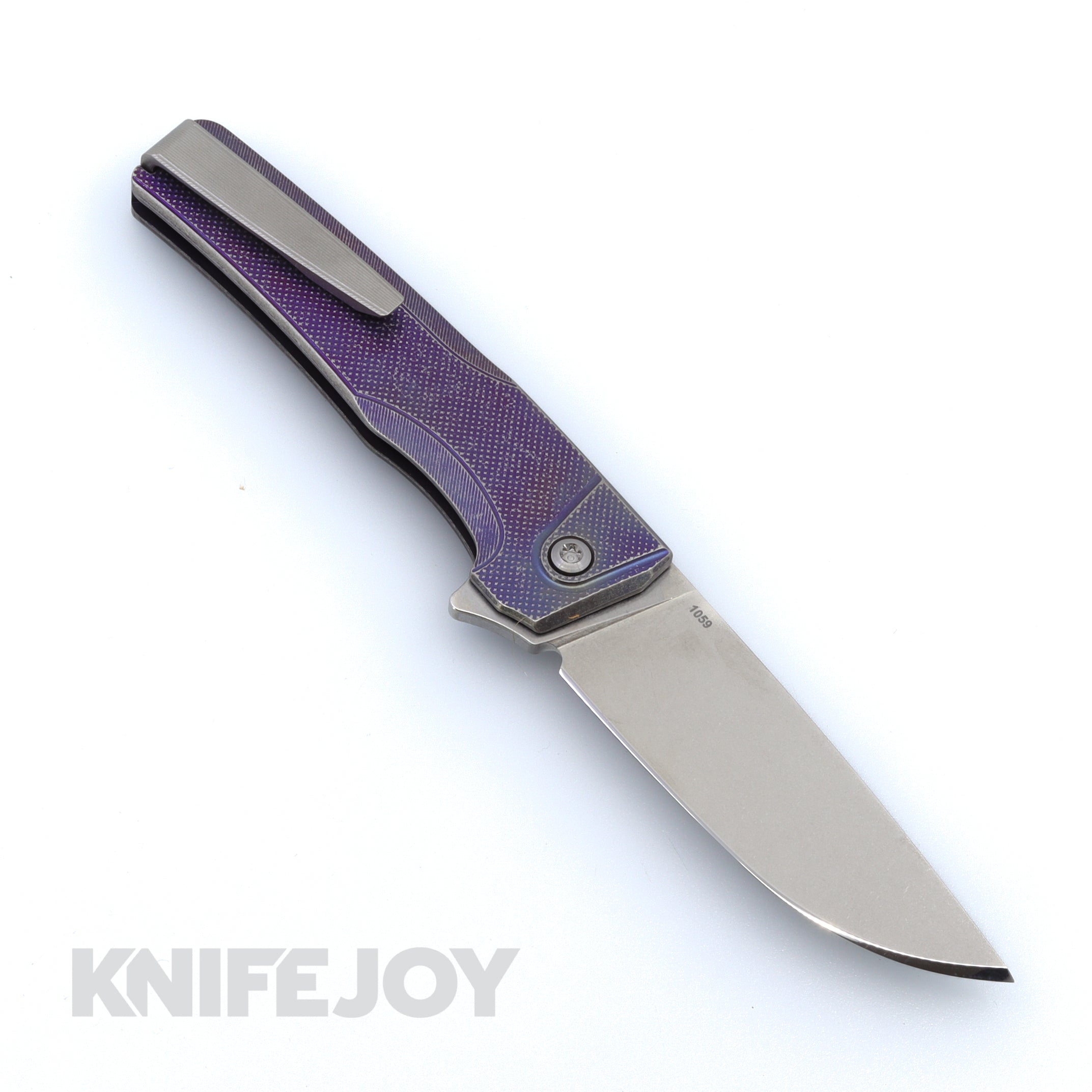MachineWise Sonora Button Lock Folding Knife - 20CV Steel Blade, Plum Diamond Textured Grade 5 Titanium Handles & Bolster - EDC, Outdoor, Camping, Survival Gear