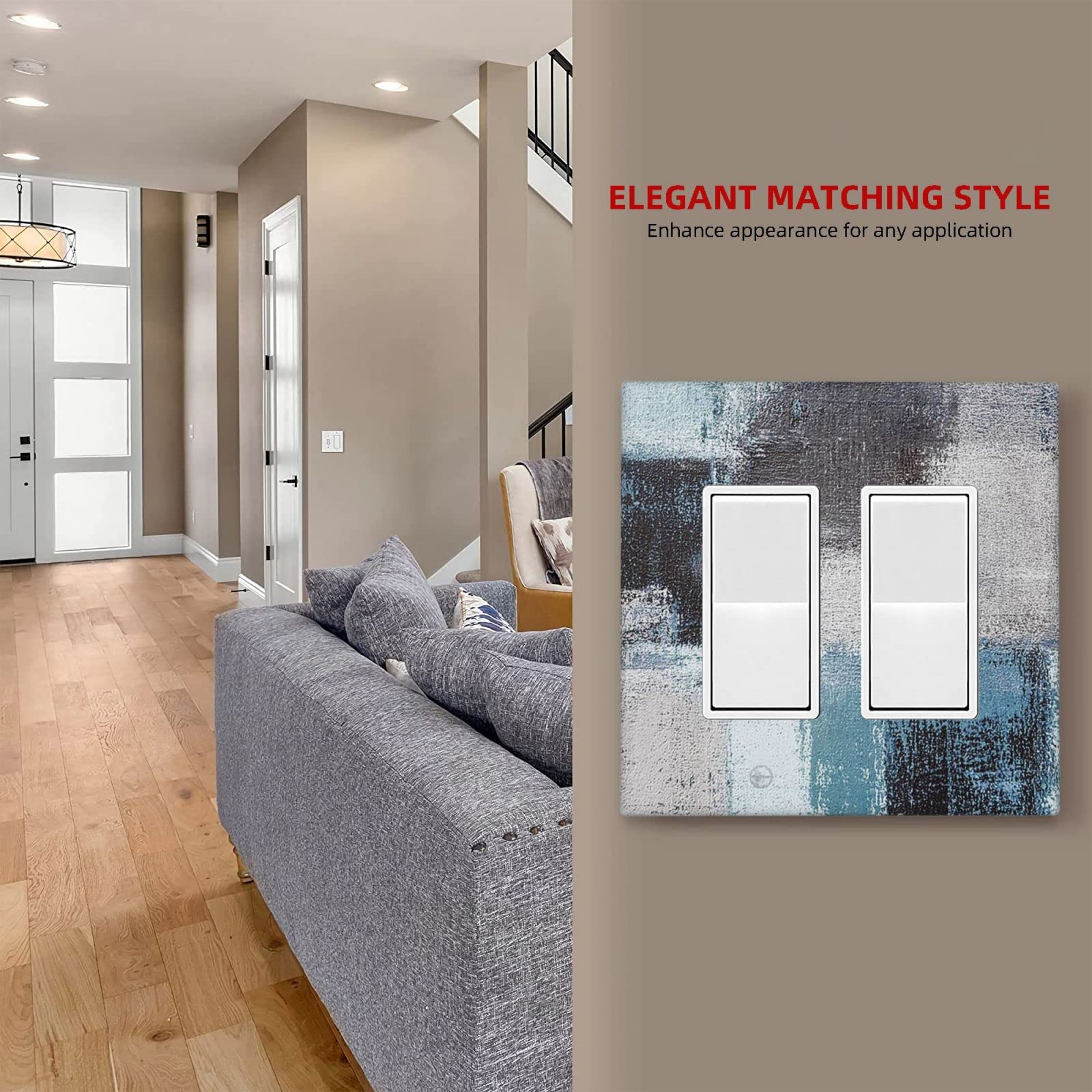 Blue Gray Double Rocker Light Switch Cover - Decorative 2 Gang Rocker Wall Plate - Funny Light Switch Faceplate 4.5 x 4.5 Inch - Perfect for Home, Office & Kids Room Decor