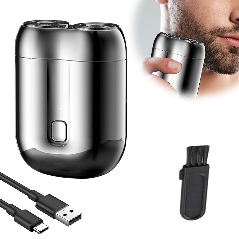 2025 Upgrade Mini Dual-Head Electric Shaver - USB Rechargeable, Waterproof Pocket Shaver for Men - Portable Travel & Home Use - Compact Electric Razor for Quick Grooming (Silver) | Perfect for Business Trips, Gym Bags & Daily Shaving