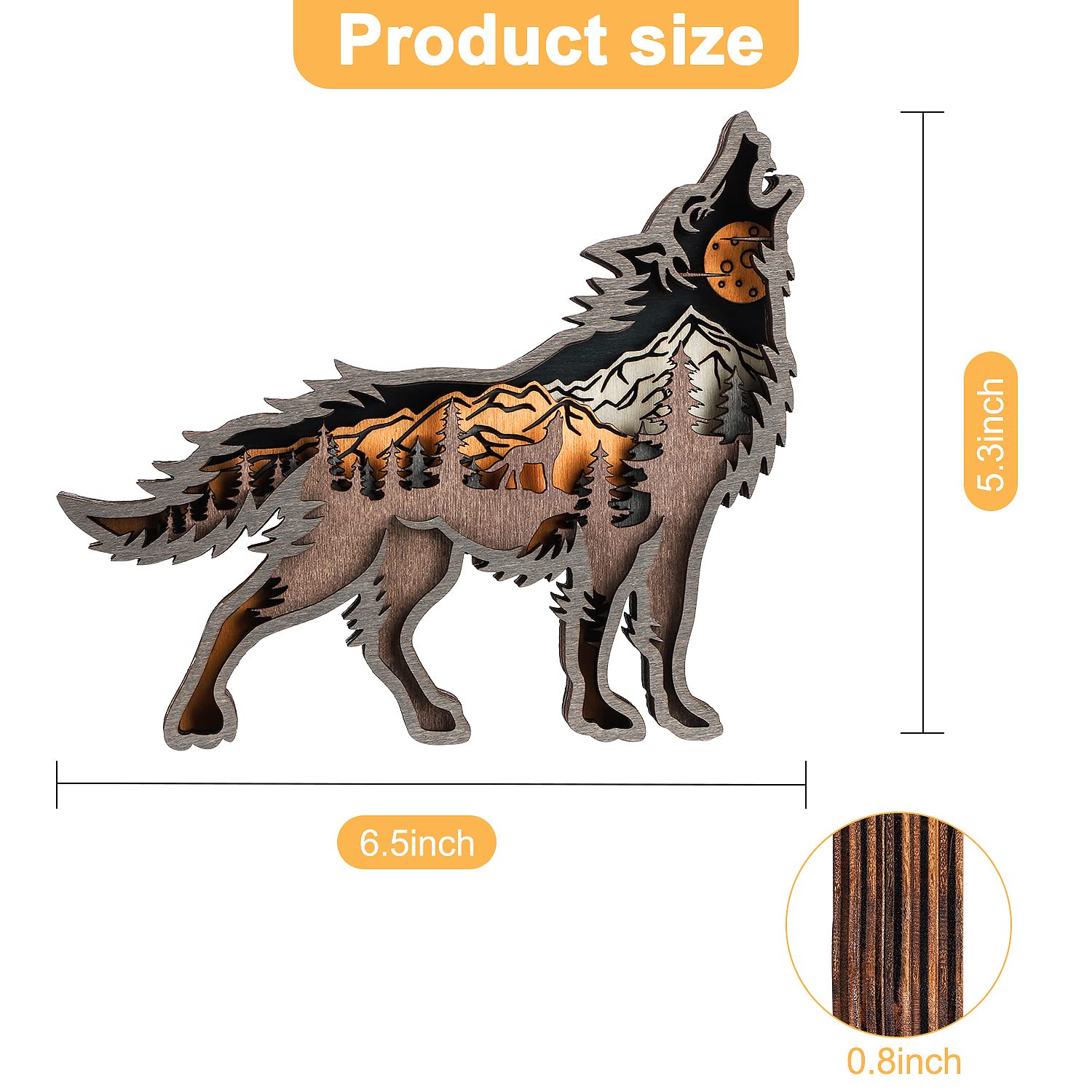 Laozai Wooden Wolf Decor - Rustic Cabin Wall Art, Mountain Animal Sculpture for Bedroom, Living Room & Tabletop - Perfect for Lodge, Cabin & Wilderness Themed Home Decor