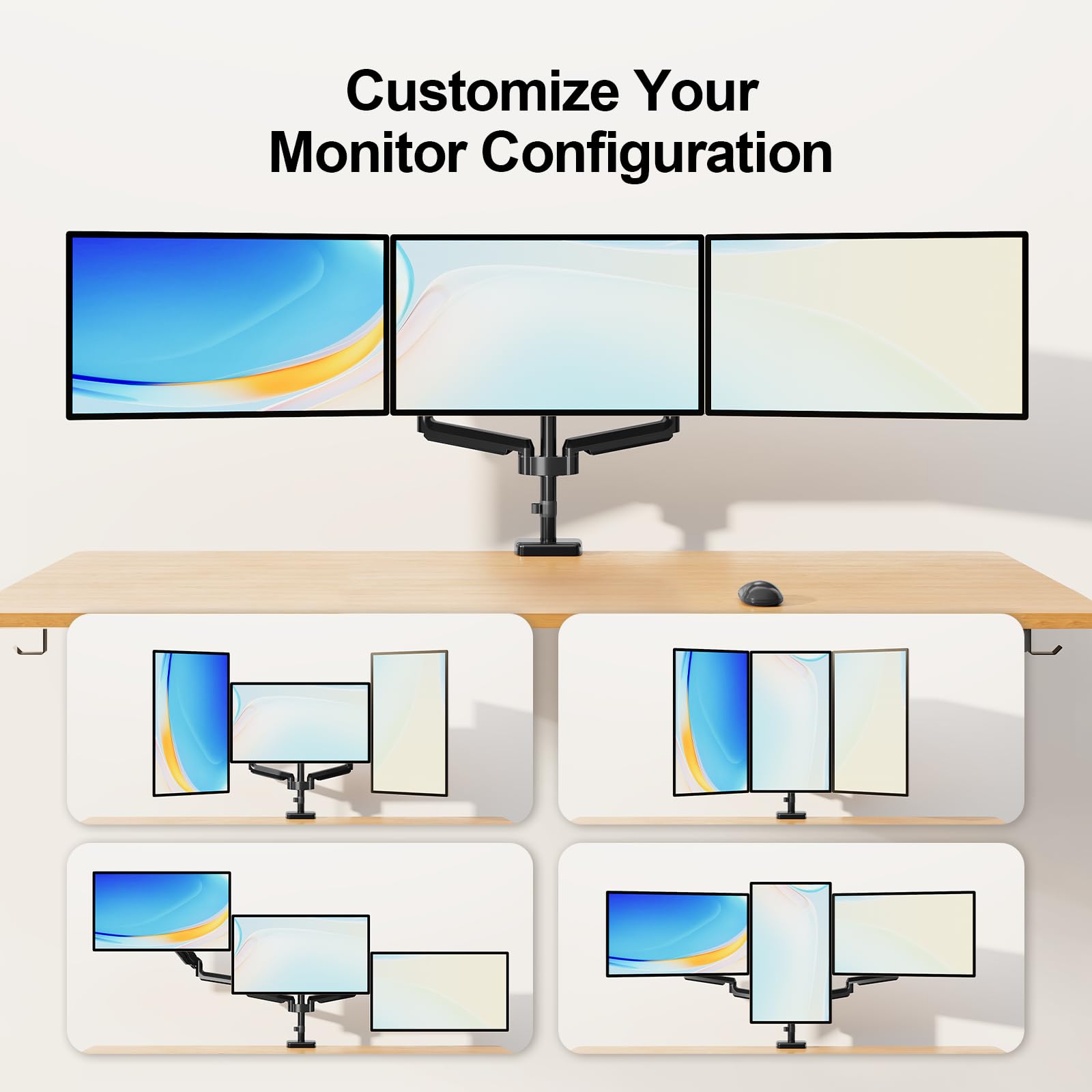 MOUNT PRO Triple Monitor Stand for 3 Screens up to 32 Inch - Heavy Duty Gas Spring Monitor Arm with Full Motion Adjustability (17.6lbs Capacity Each, VESA Compatible, Black) - Perfect for Home Office, Gaming Setup & Multi-Tasking Workspaces