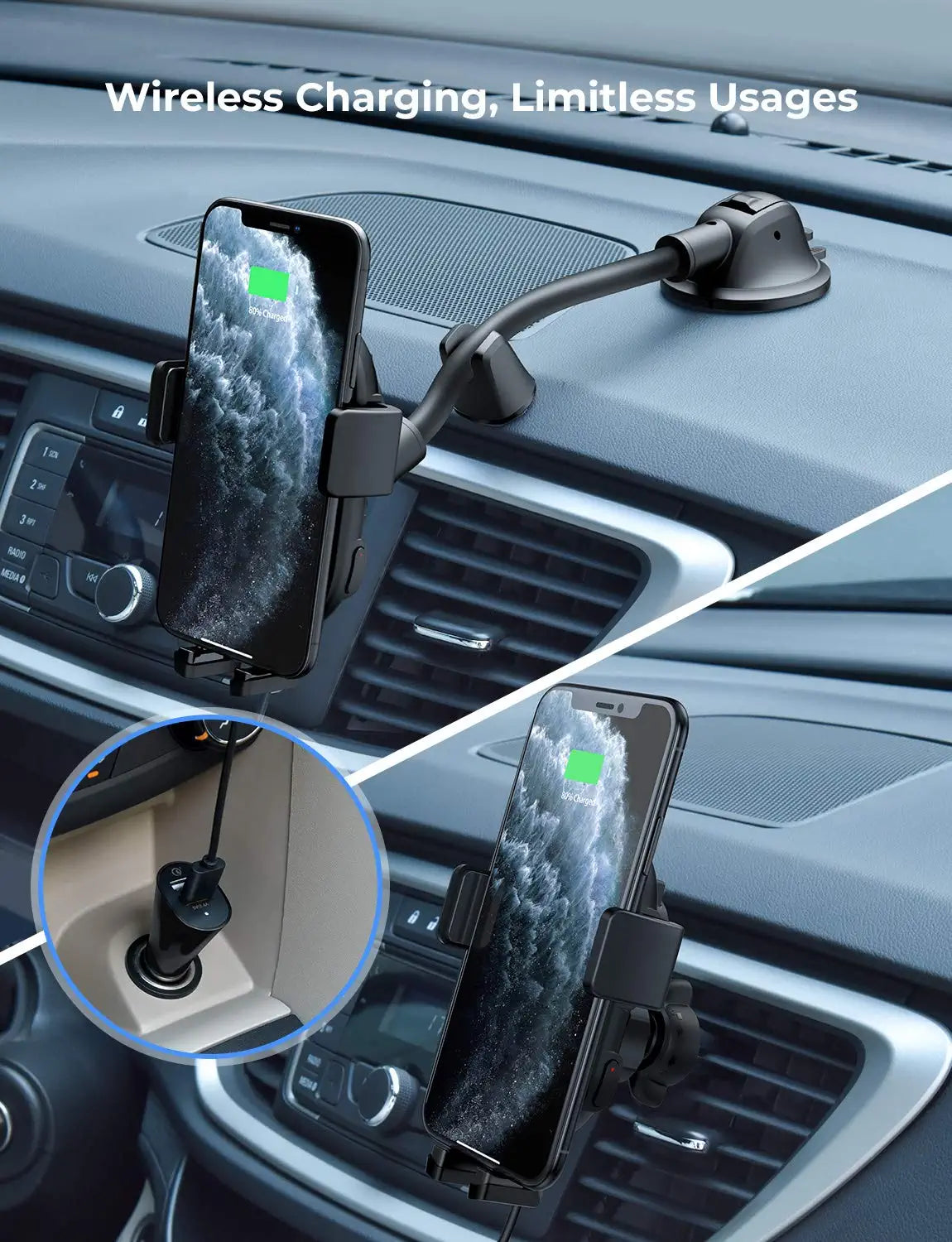 10W Fast Wireless Car Charger Mount - Qi Certified Phone Holder for iPhone & Android - Perfect for Commuting, Road Trips & Hands-Free Charging