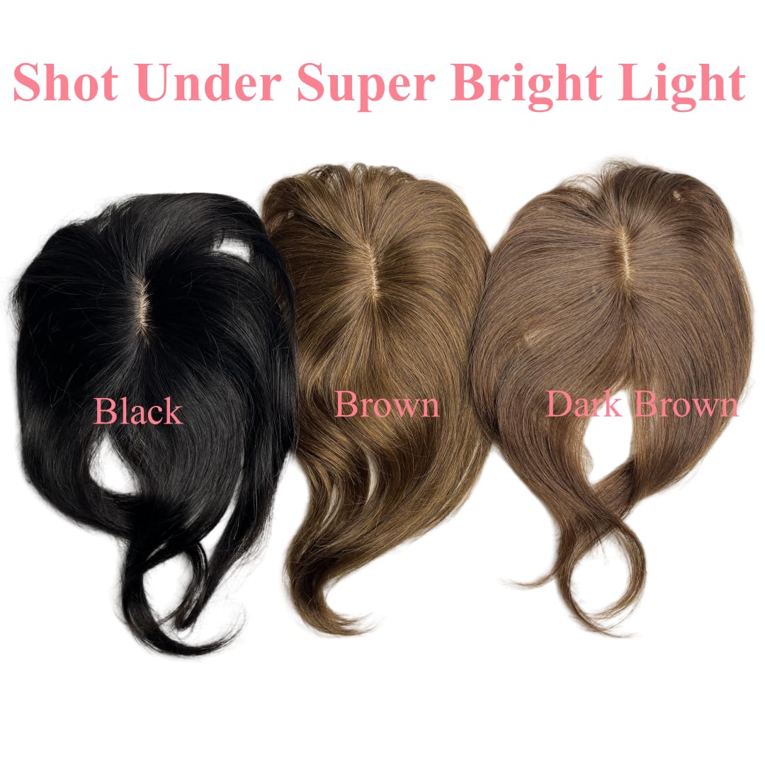 100% Human Hair Toppers Clip In Crown Toppers with 3D Air Bangs - Mini Short Straight Hair Bangs Toupee for Women - Small Mid Part Wiglets for Mild Hair Loss & Volume Cover - Dark Black | Perfect for Daily Wear, Parties & Special Occasions