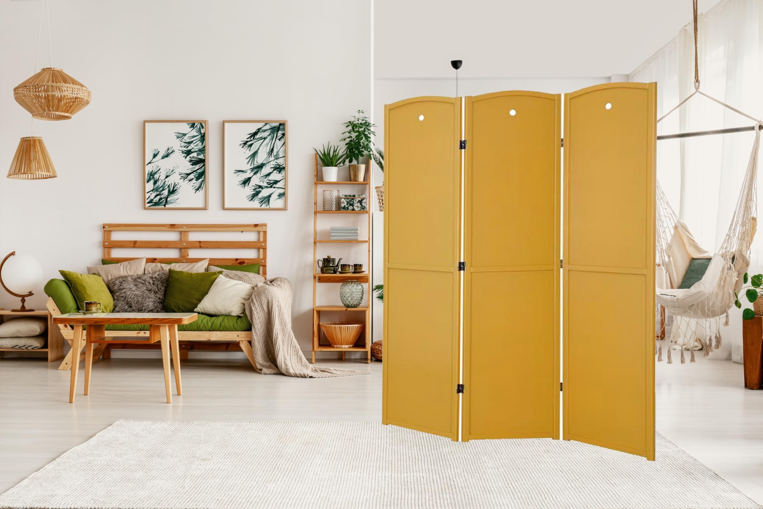 Legacy Decor 3-Panel Wooden Room Divider Privacy Screen - Honey Color Folding Partition for Classroom, Nursery, Home Office & Bedroom Separation
