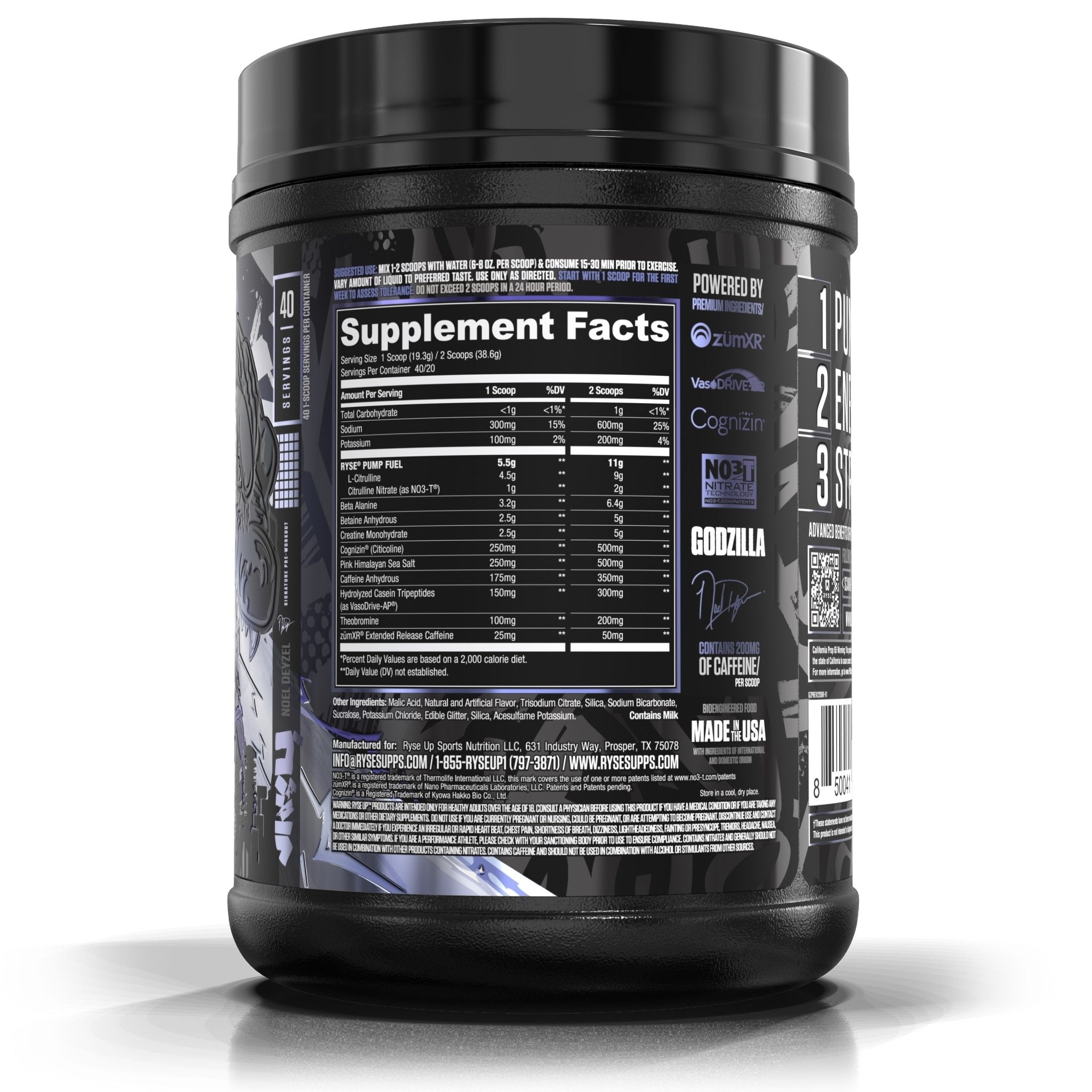 RYSE GODZILLA® Pre Workout Supplement - Energy & Focus Booster for Intense Workouts | Gym Performance Enhancer for Men & Women | Best for Bodybuilding, Weightlifting & CrossFit Training