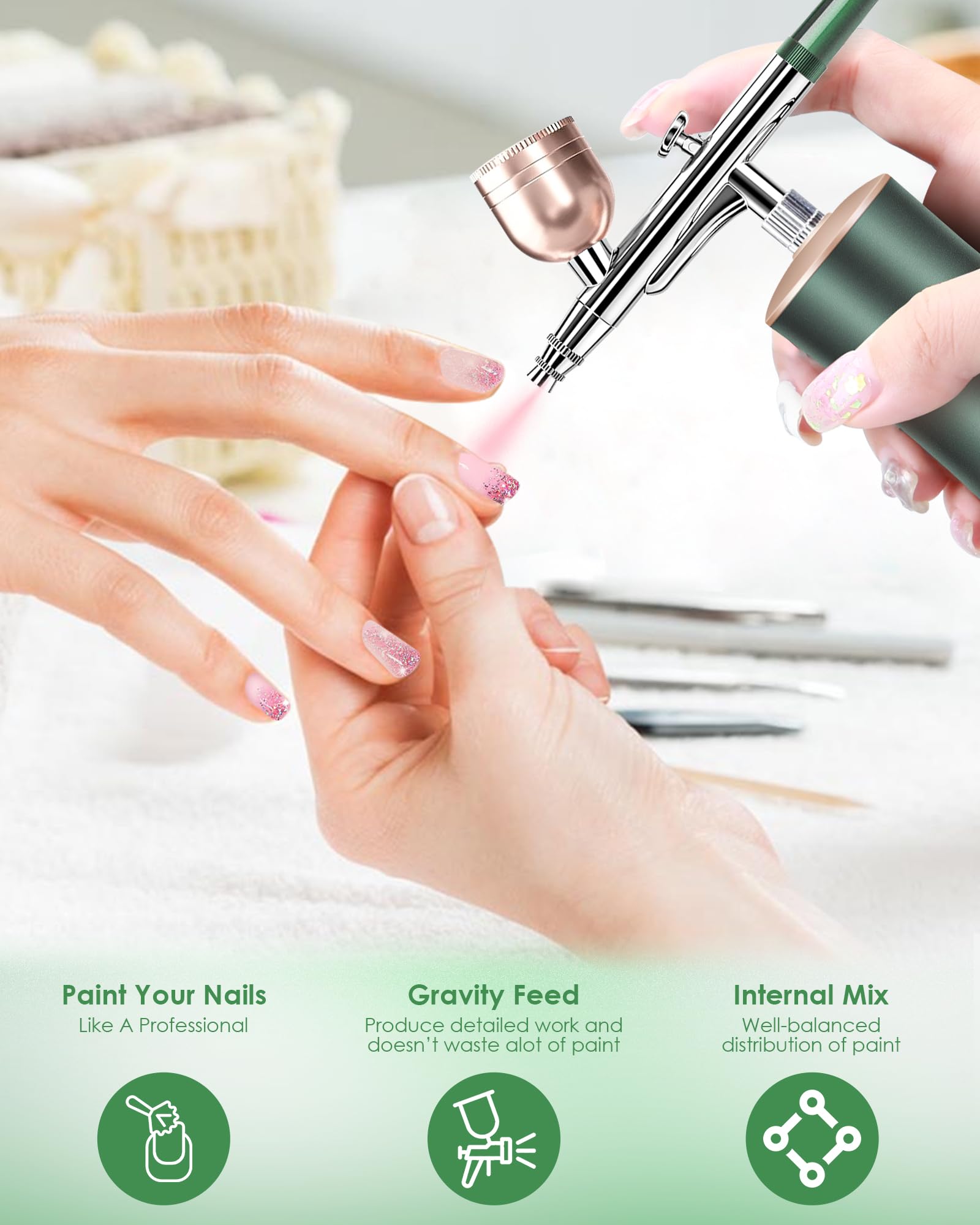 **Rechargeable Cordless Airbrush Kit with Compressor - Portable Handheld Airbrush Gun Set for Nail Art, Makeup, Painting & Cake Decorating - Perfect for DIY, Tattoo Practice & Model Painting**