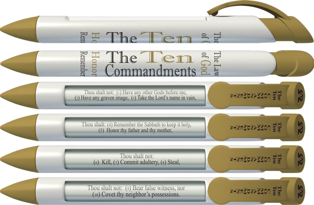 Bible Scripture Pens Set - 10 Commandments & Books of the Bible Rotating Message 6-Pack (36070) - Perfect for Christian Gifts, Bible Study & Church Events