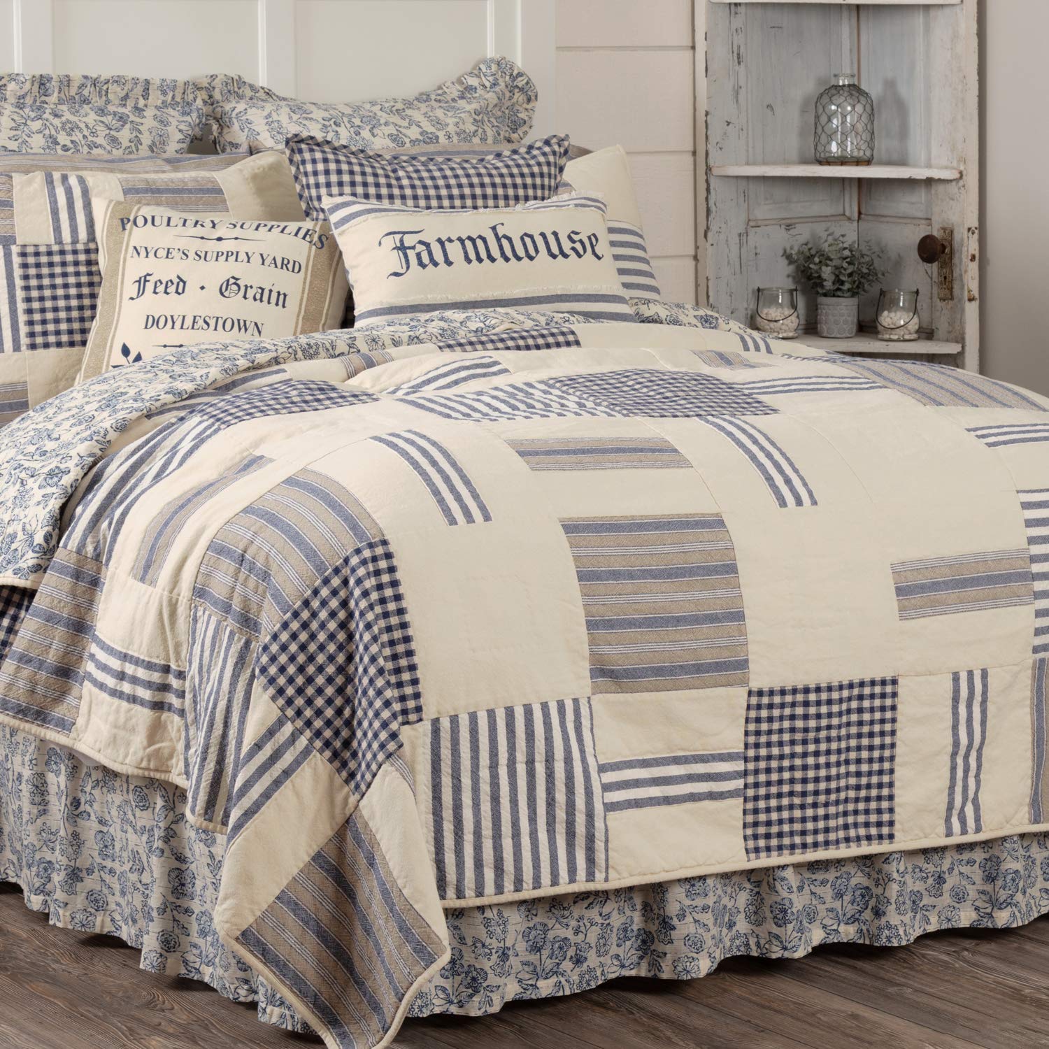 Reversible 100% Cotton Twin Quilt - Patchwork Floral & Gingham Check Design for Boho & Farmhouse Bedrooms | 86x68 Inch | Perfect for Guest Rooms, Dorm Decor & Cozy Bedding
