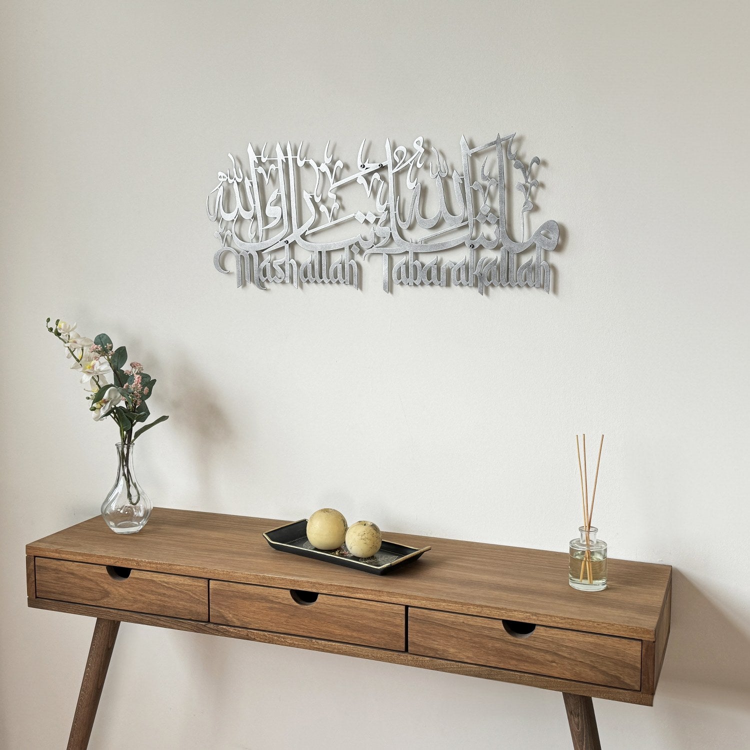 Beautiful Mashallah Tabarakallah Islamic Wall Art - Arabic & Latin Calligraphy Metal Decor for Home, Mosque & Office - Perfect for Muslim Home Decor & Gift Giving