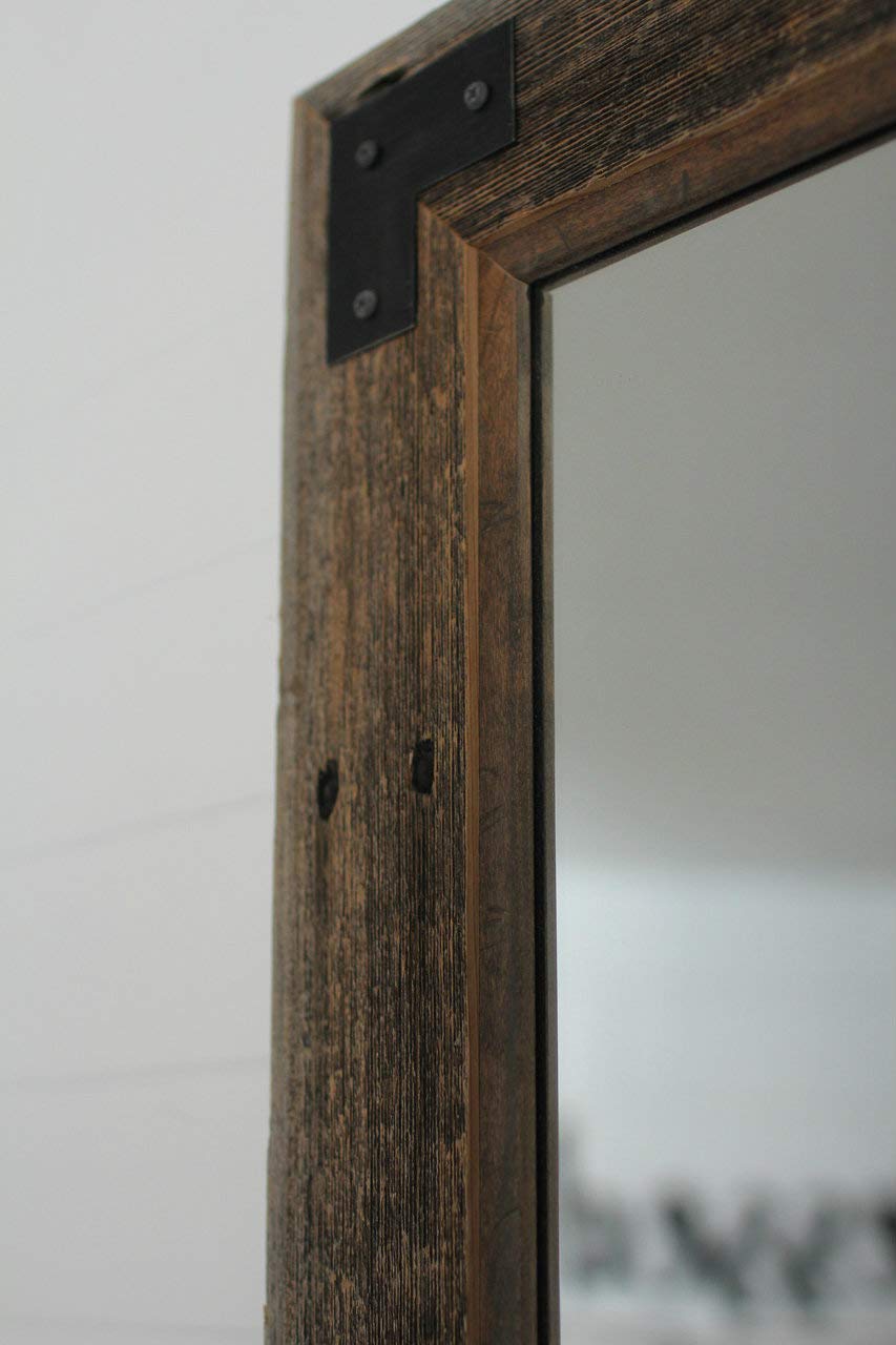 Reclaimed Barnwood Mirror 26x30 Inches - Rustic Farmhouse Decor with Metal Corner Brackets, Ranch Hand Style for Living Room, Bedroom, Entryway Wall Decor