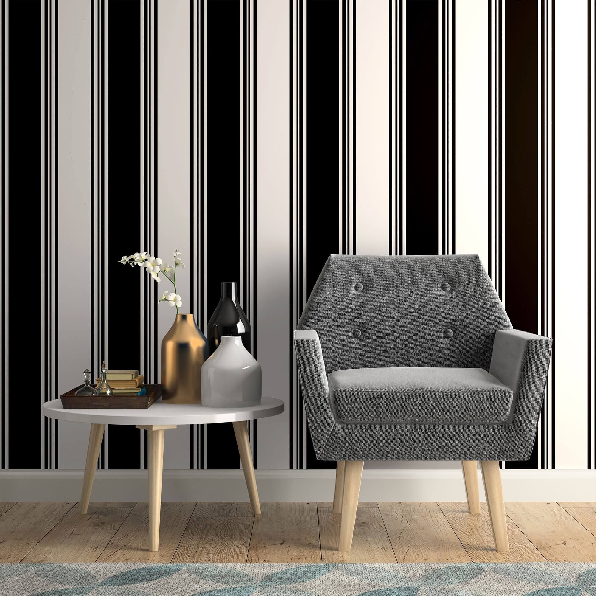 Black Striped Peel and Stick Removable Wallpaper - Self-Adhesive Decorative Wall Covering for Bedroom, Living Room & Office - Easy to Install & Remove - 3712