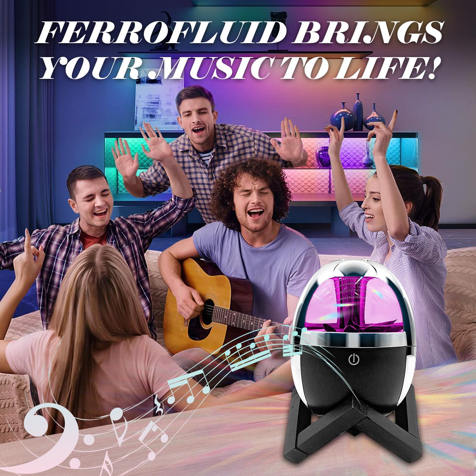 Bluetooth 5.0 Magnetic Ferrofluid Speaker with Dancing Liquid Display - Music Rhythm Visualizer, Cool Desk Decor Lamp & Unique Gift for Men (Home Office, Gaming Setup, Party Entertainment)