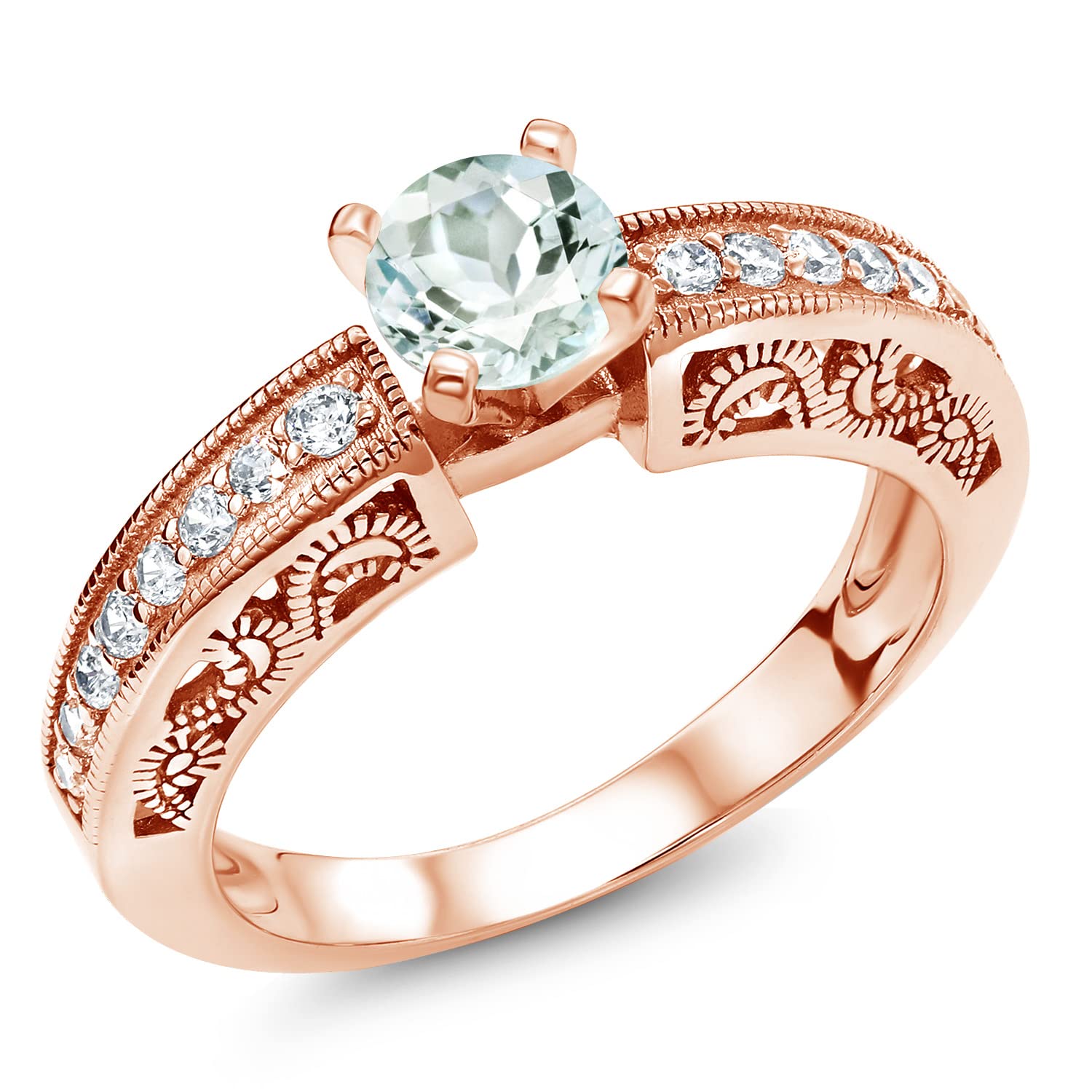 1.34 Ct Natural Sky Blue Aquamarine Ring - 18K Rose Gold Plated Sterling Silver - Elegant Gemstone Jewelry for Women - Perfect for Engagement, Wedding & Everyday Wear
