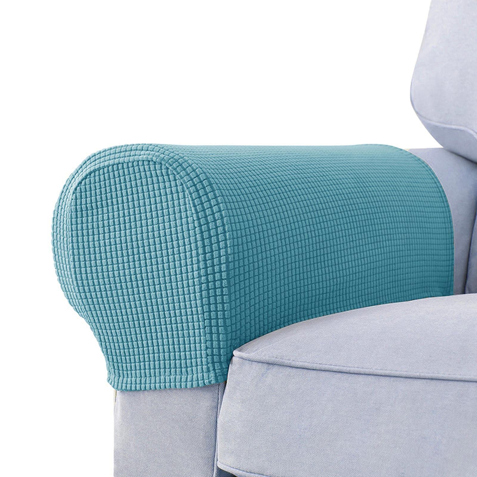 4-Piece Stretch Spandex Jacquard Sofa Armrest Covers Set - Turquoise Blue Furniture Protector for Recliner, Couch & Armchair (Home, Office, Living Room Decor)