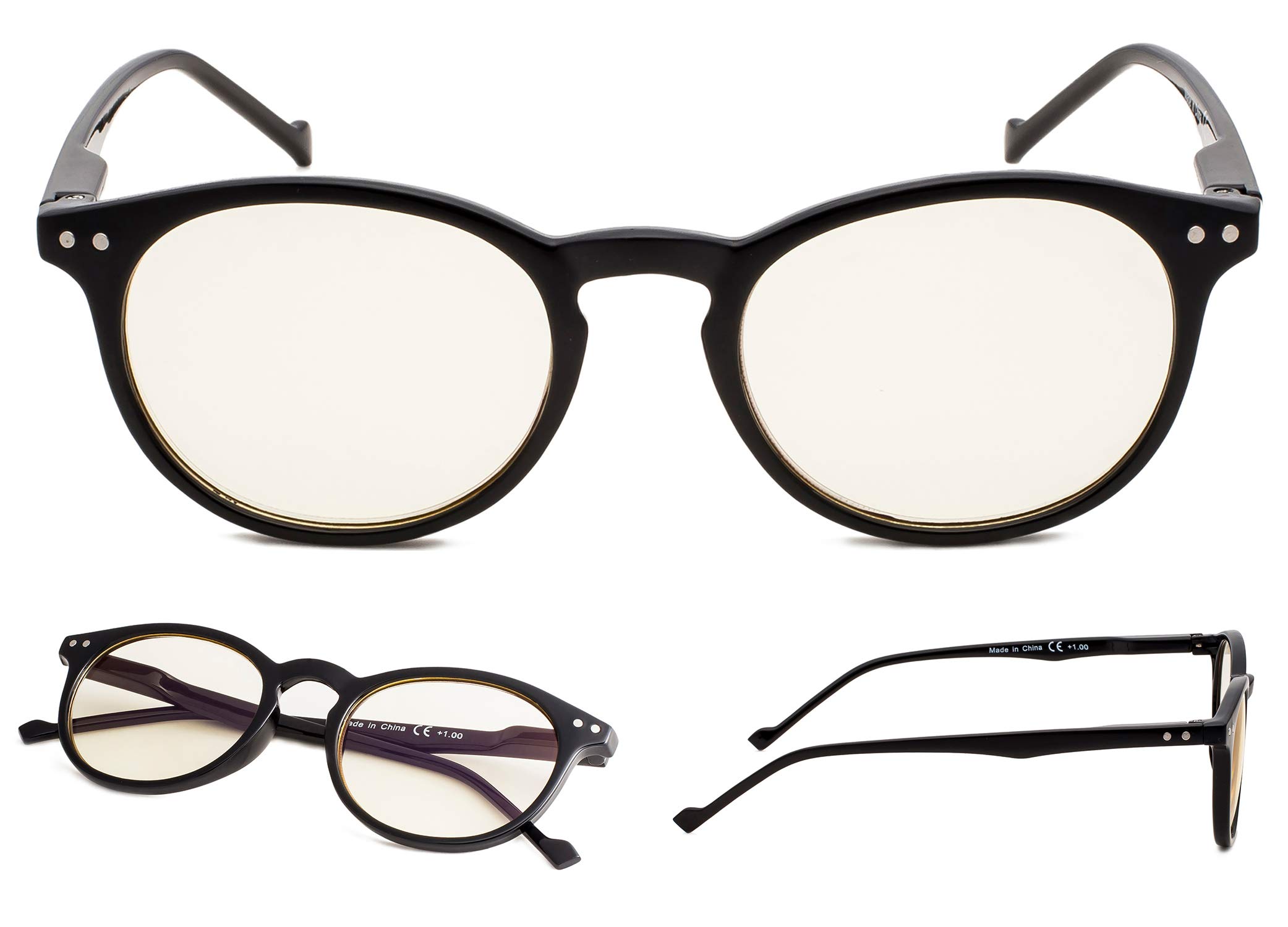 Blue Light Blocking Computer Reading Glasses - 3 Pack UV Protection Anti Glare Round Retro Readers for Women - Perfect for Office, Gaming & Screen Time