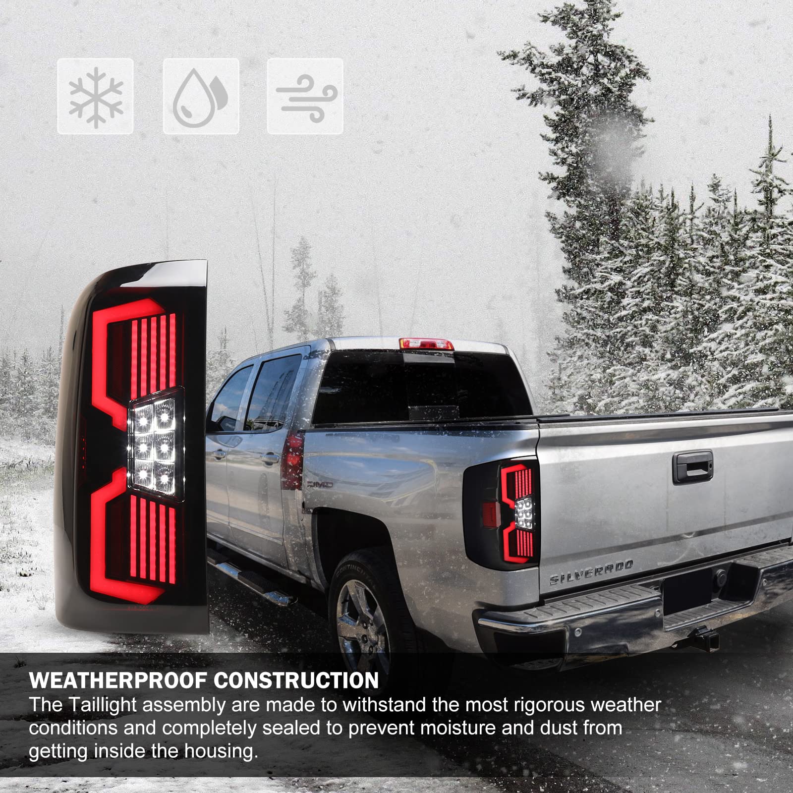 AUTOWIKI LED Taillight Assembly for 2014-2018 Chevy Silverado 1500/2500HD/3500HD - Black Smoke Lens with Dynamic LED Turn Signals - 1 Pair Replacement Tail Lights for Enhanced Visibility & Style (Perfect for Night Driving & Custom Truck Upgrades)