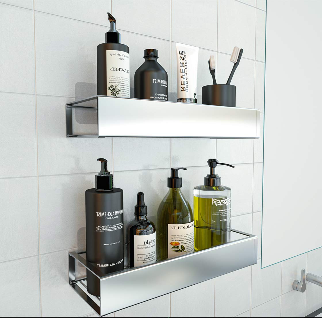 Stainless Steel Rustproof Shower Caddy with Hooks - No Drill Removable Bathroom Organizer Shelf for Shampoo, Sponge & Toiletries Storage | Perfect for Small Bathrooms, Apartments & Dorm Showers (Silver)