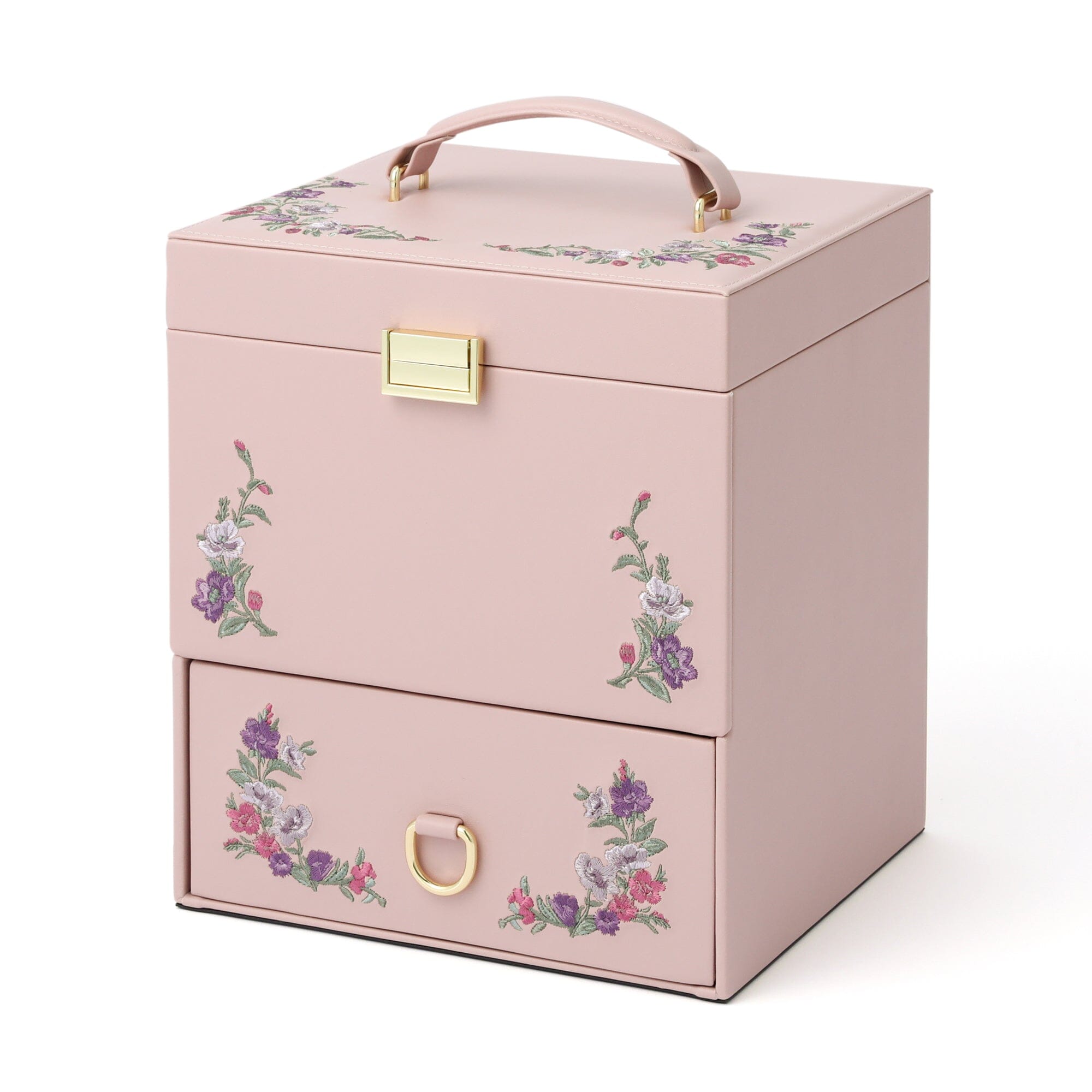Elegant Pink Embroidery Flower Jewelry Box - Perfect for Gift Giving, Storage & Home Decor