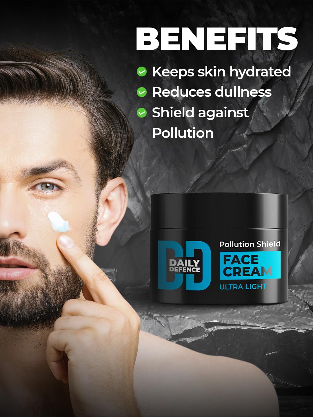 Beardo Daily Defense Face Cream for Men, 50g - Water-Based Fast Absorbing Lightweight Moisturizer with Niacinamide & Vitamin E - Anti-Pollution & Hydrating Facial Cream for Daily Skincare Routine - Perfect for Dry, Sensitive Skin & Post-Shave Care