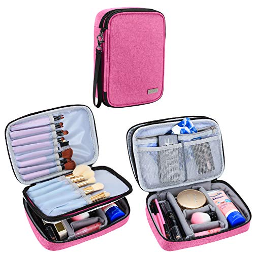Teamoy Travel Makeup Brush Case (8.8 Inch) - Professional Cosmetic Organizer Bag with Handle Strap for Makeup Brushes & Essentials - Medium Pink Makeup Train Case - Perfect for Travel, Salon & Home Storage (Accessories Not Included)