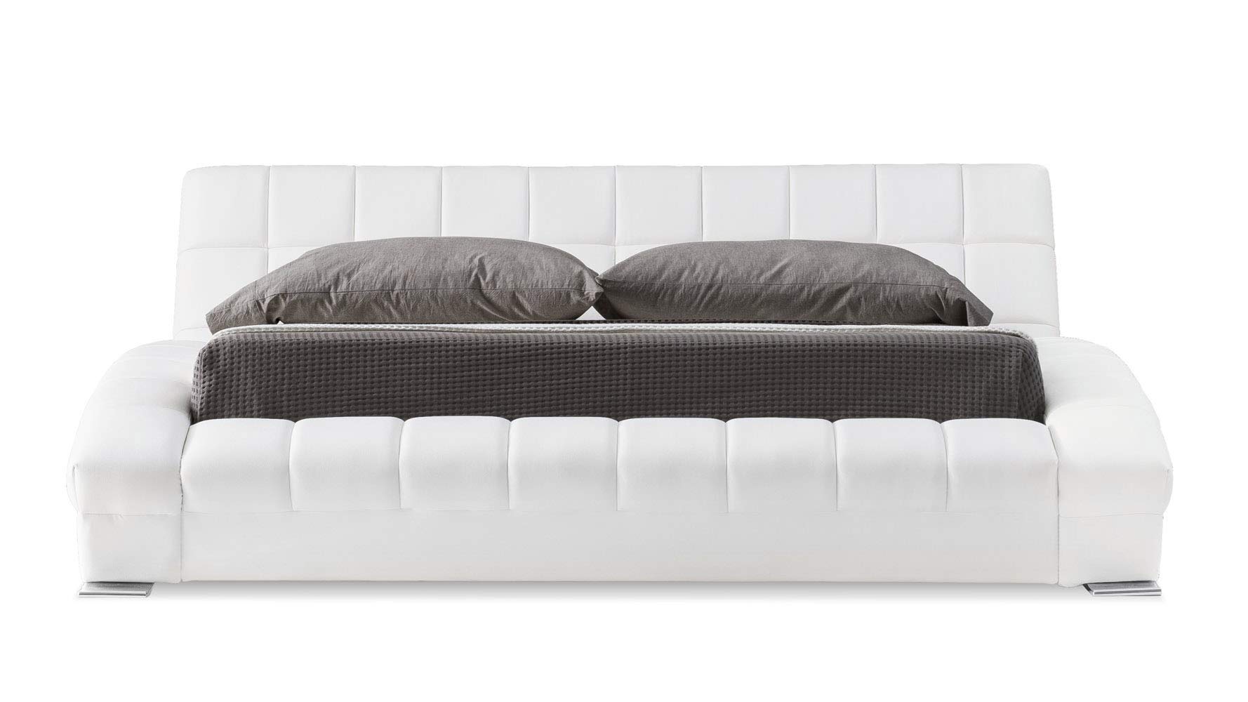 ZURI Adonis White Tufted Leather Platform Bed - Queen Size, Modern Upholstered Bed Frame with Storage, Luxury Bedroom Furniture for Master Bedroom & Guest Room