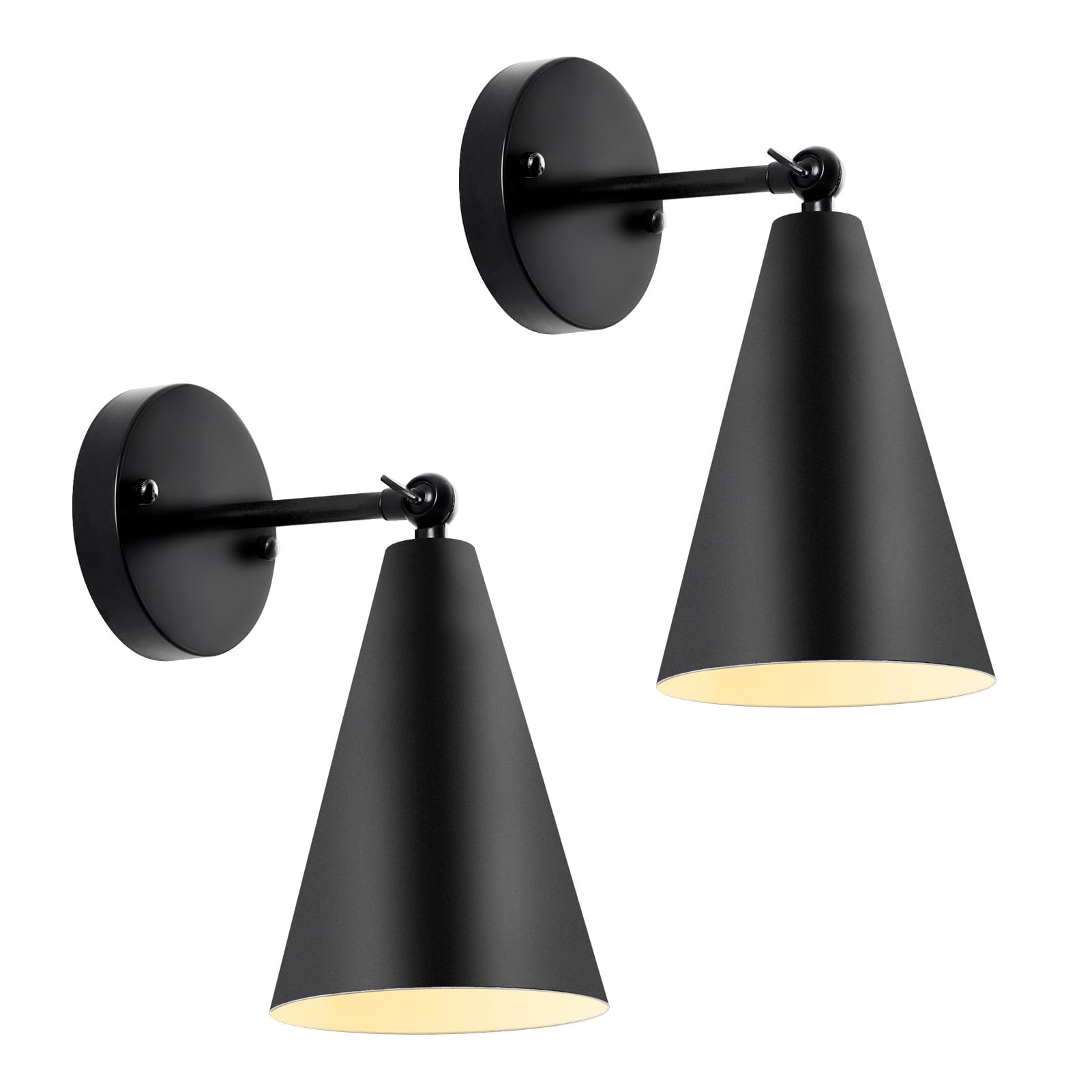 Vintage Wall Sconces 2 Pack - Modern Black Adjustable Industrial Wall Lights, 240 Degree Swivel for Bedroom, Living Room, Hallway & Kitchen - Perfect for Ambient Lighting, Reading Nook & Home Decor (Black)
