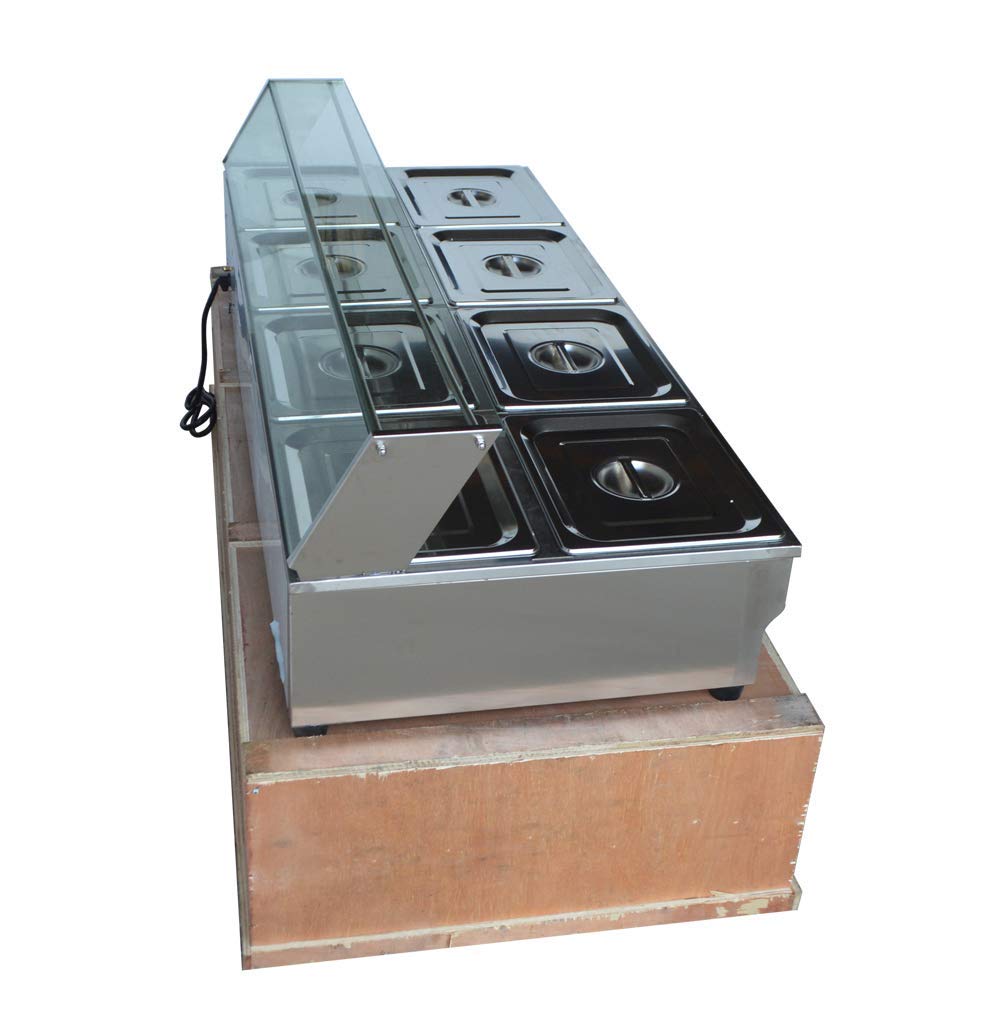 INTBUYING Commercial 110V Bain Marie Buffet Steam Table - 8 Pots Double-Row Food Warmer with Glass Shield for Restaurants, Catering & Buffet Service - Perfect for Keeping Food Warm at Events, Hotels and Cafeterias