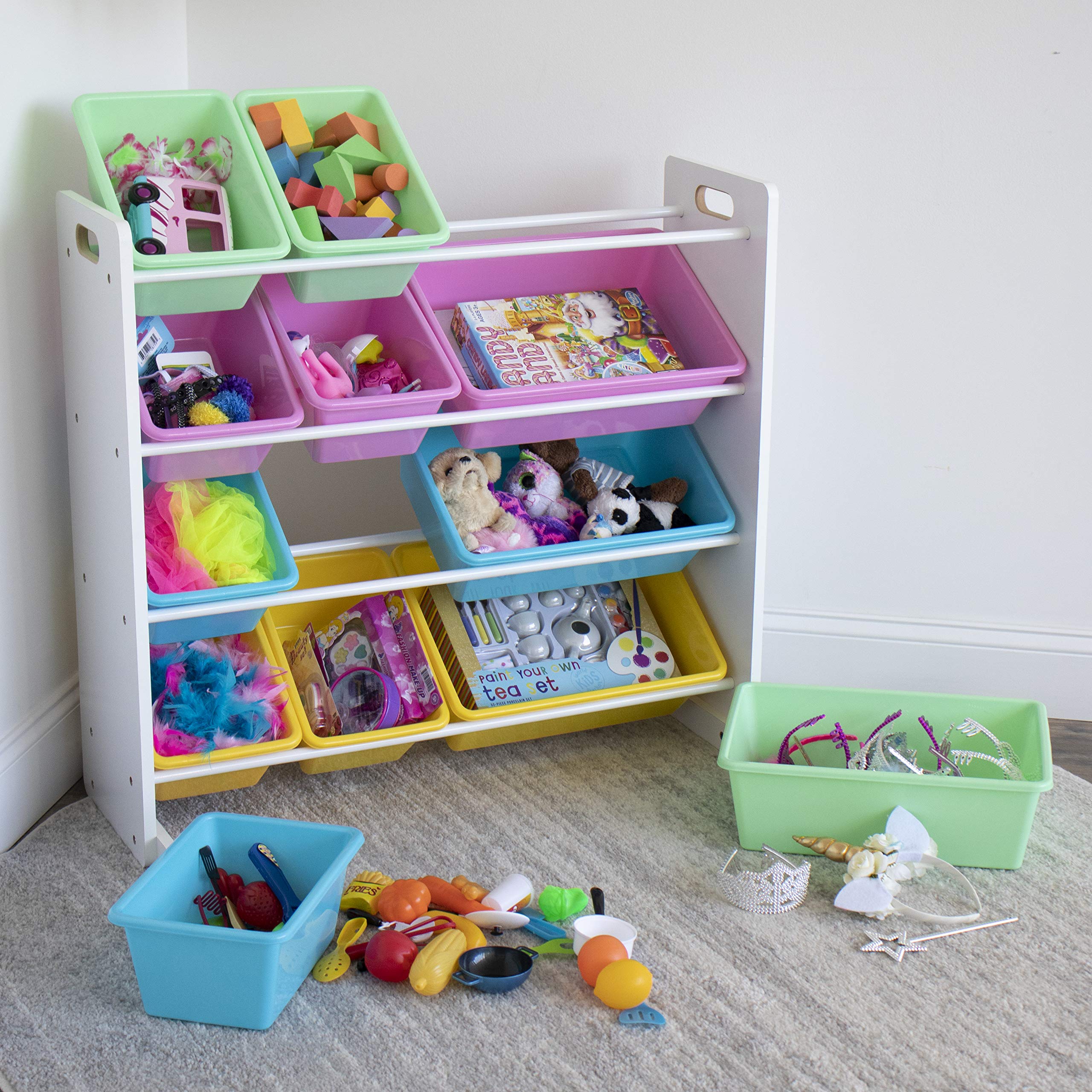 Humble Crew Kids Toy Storage Organizer with Book Rack - Pastel Collection | Space-Saving Nursery & Playroom Organization Solution for Toys, Books & More