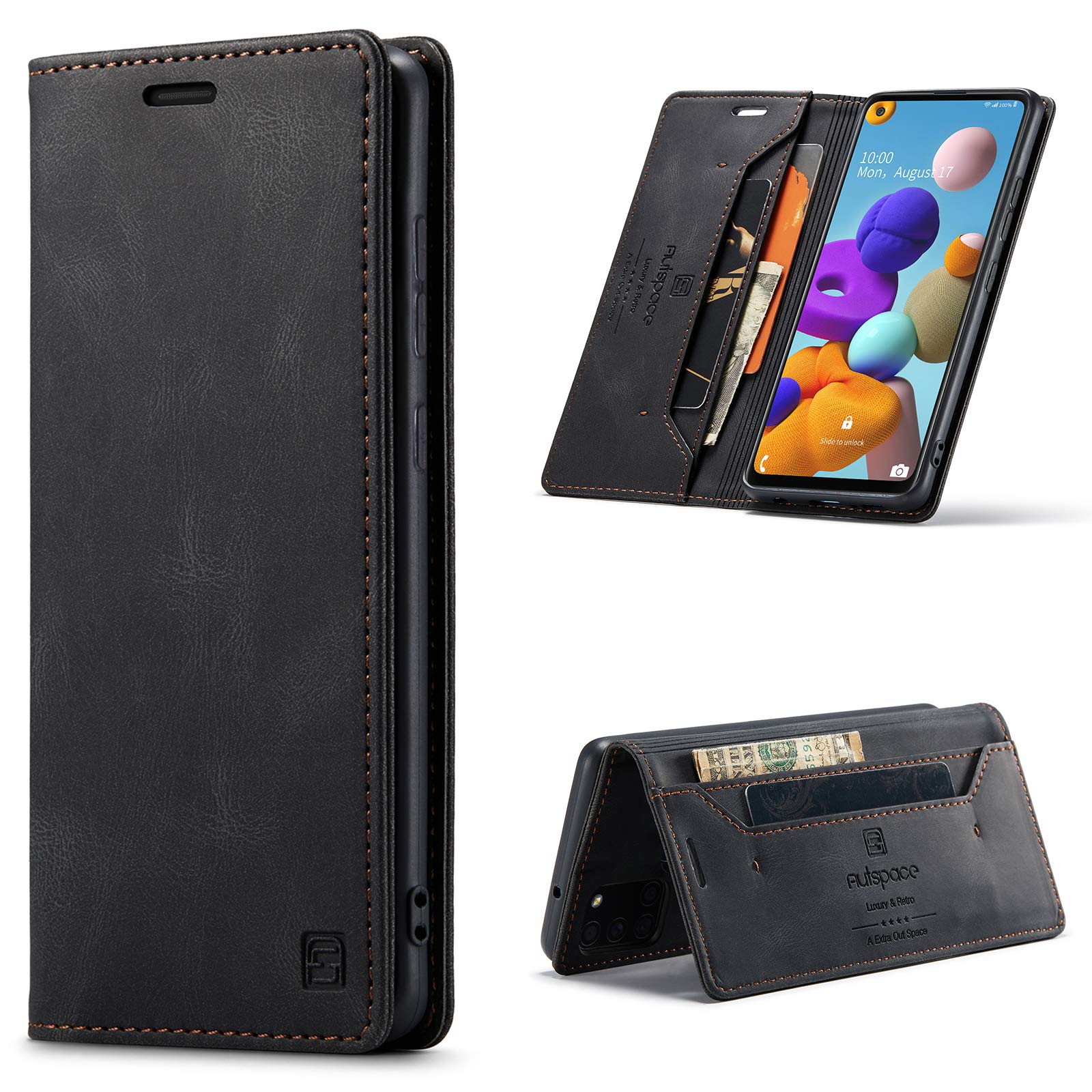 EYZUTAK Retro Matte Leather Case for Samsung Galaxy S21 5G - RFID Blocking, Magnetic Closure, Viewing Stand & TPU Shell Protection (Black) | Perfect for Work, Travel & Daily Use