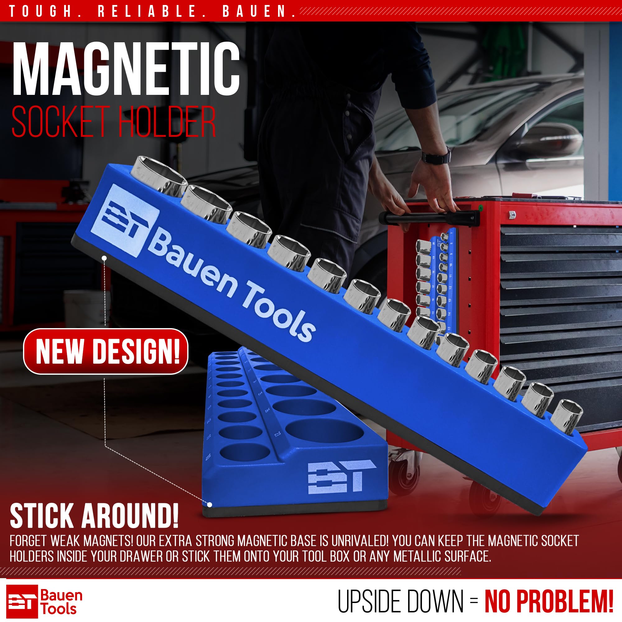 Professional Magnetic Socket Organizer Set - 3-Piece Metric & SAE Socket Holder with 1/2