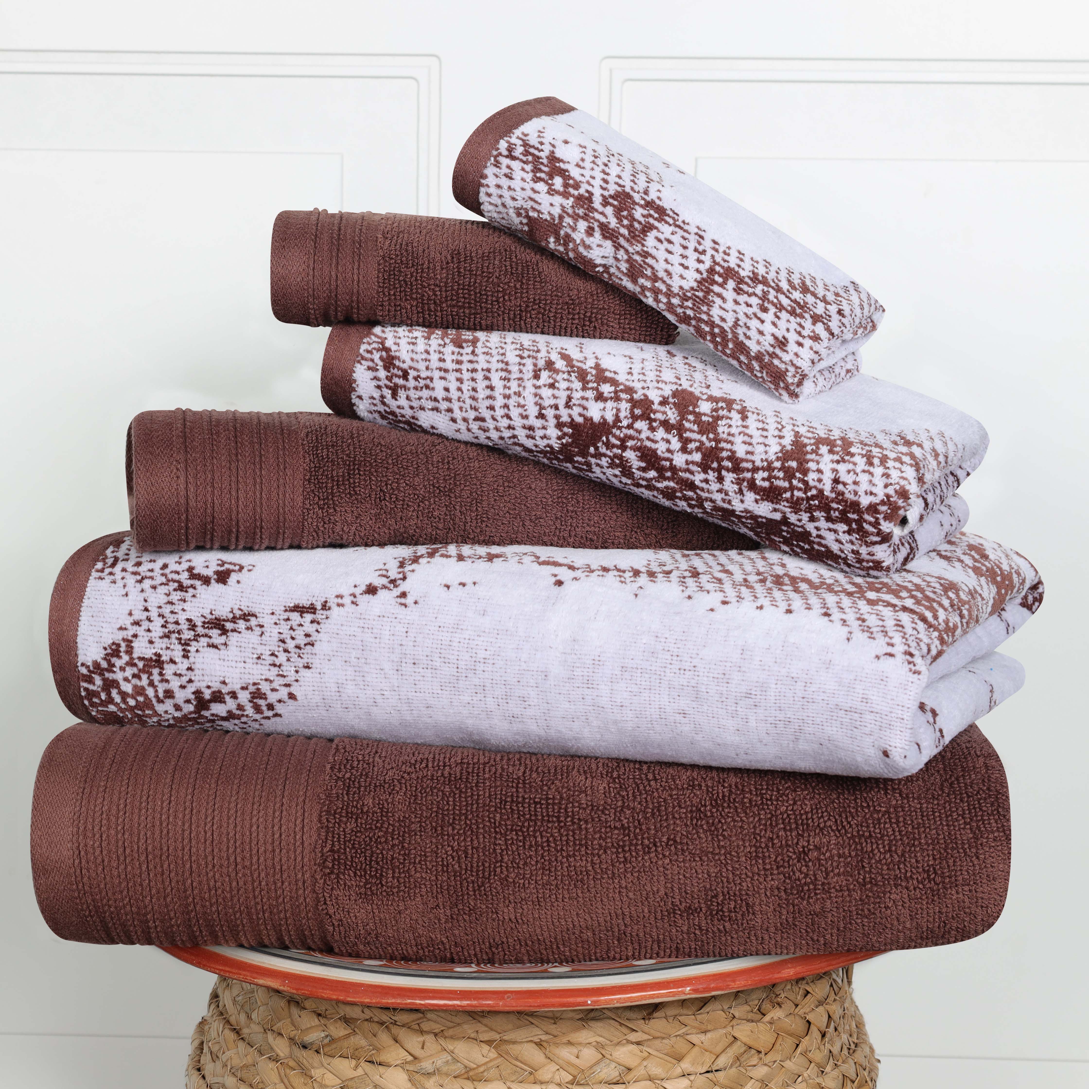 Premium 6-Piece Cotton Quick-Drying Towel Set - Solid & Marble Patterns for Bath, Gym, Beach, and Spa | Ultra Absorbent & Soft Bath Towels