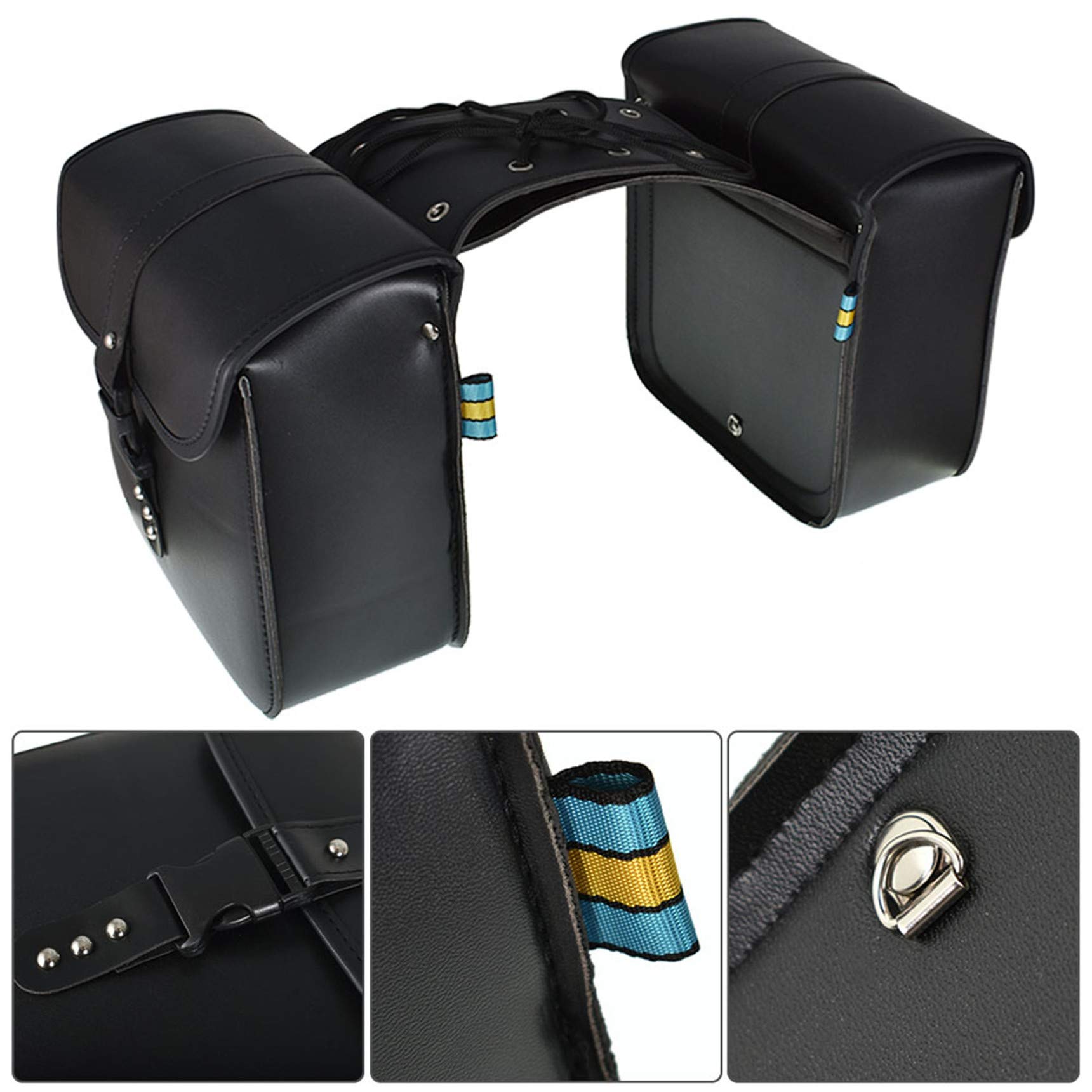 2 Pack PU Leather Motorcycle Saddlebags - Waterproof Storage Luggage Bags for Harley Sportster 883 & Dyna - Perfect for Road Trips & Daily Commuting