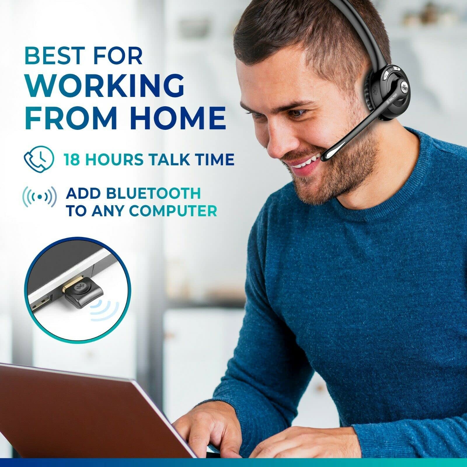 Delton 10X Trucker Bluetooth Headset - Wireless Over-Ear Headphones with Noise Cancelling Mic for Call Centers, Truck Drivers & Office Use - 18H Battery Life (Includes USB Dongle) (2-Pack) - Perfect for Hands-Free Calling, Online Meetings & Long-Haul Driving