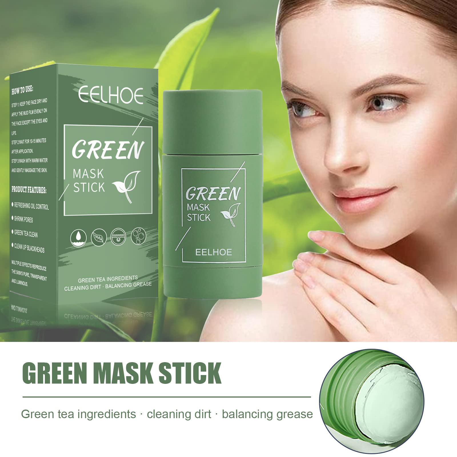 Green Tea Clay Mask Stick for Face - Deep Pore Cleansing with Green Tea Extract | Oil Control & Moisturizing Skincare for Men & Women | Perfect for Acne-Prone Skin & Blackhead Removal | At-Home Spa Treatment