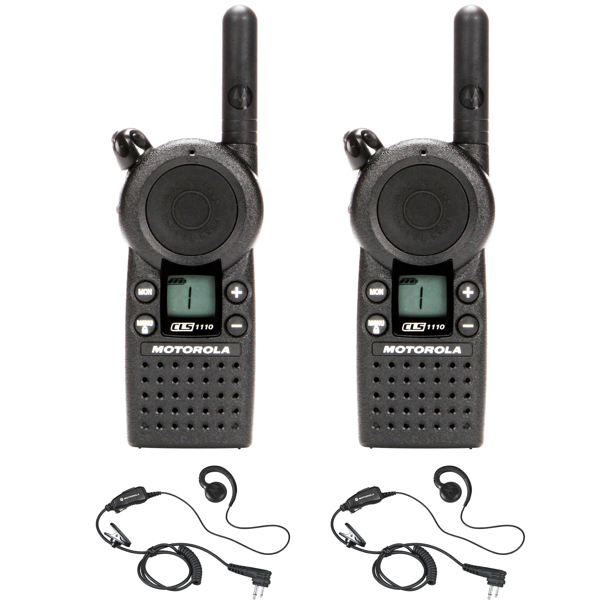 2 Pack Motorola CLS1110 Two Way Radios Walkie Talkies with Headsets - Perfect for Construction Sites, Outdoor Adventures & Event Coordination