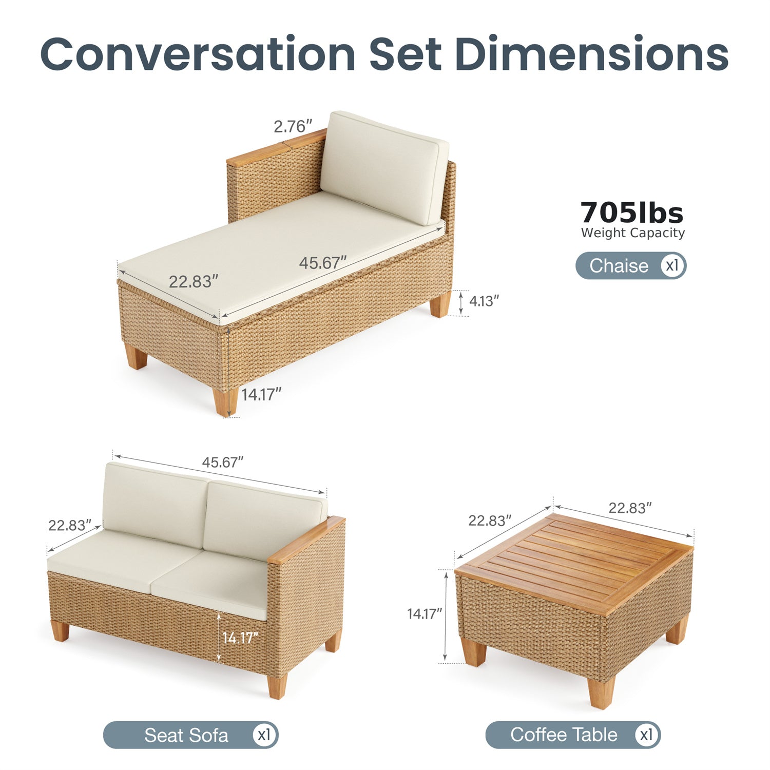 Outdoor Rattan Conversation Sofa Set with Acacia Wood Coffee Table - Patio Furniture for Garden, Poolside & Backyard Relaxation | Sophia & William