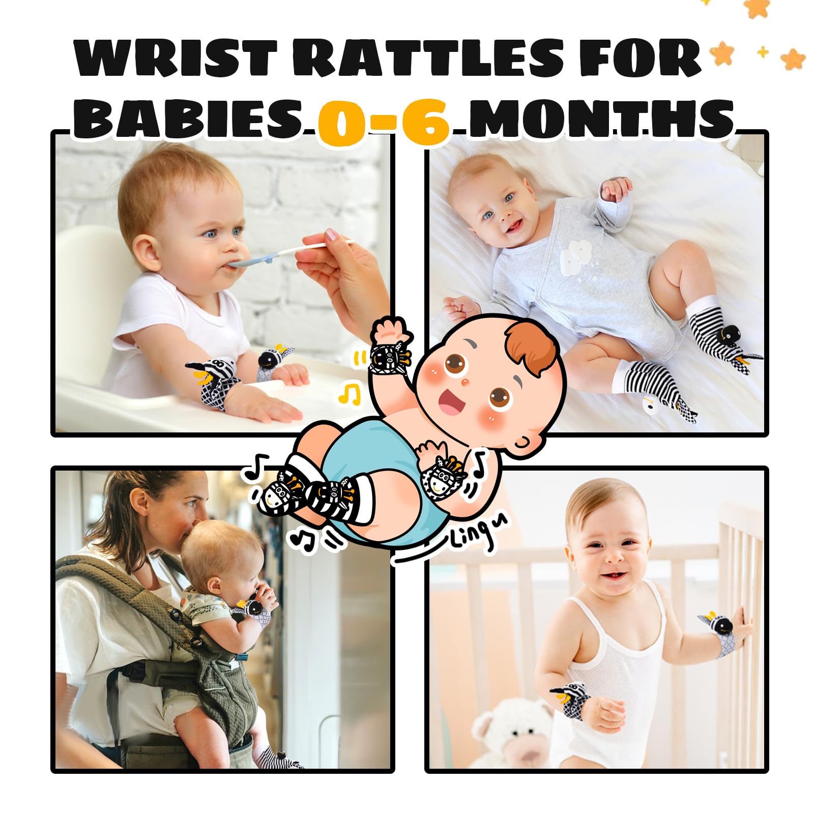 High Contrast Black and White Baby Toys for Newborns 0-6 Months - Infant Rattle Socks & Wrist Toy for Brain Development - Perfect Baby Shower Gift for Boys & Girls - Great for Tummy Time & Sensory Play