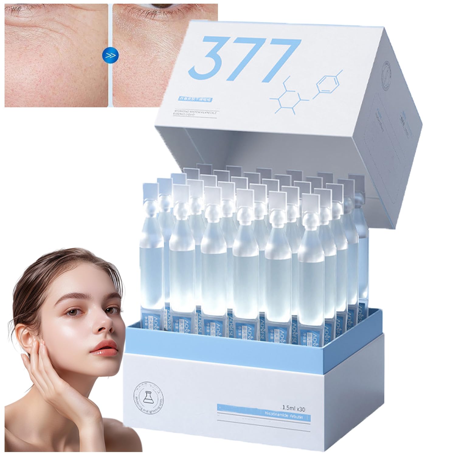 **30PCS/Box 3% Hyaluronic Acid Serum - Ultra-Hydrating Facial Serum for Dry Skin, Anti-Aging & Wrinkle Reduction - Perfect for Night & Day Skincare Routine**