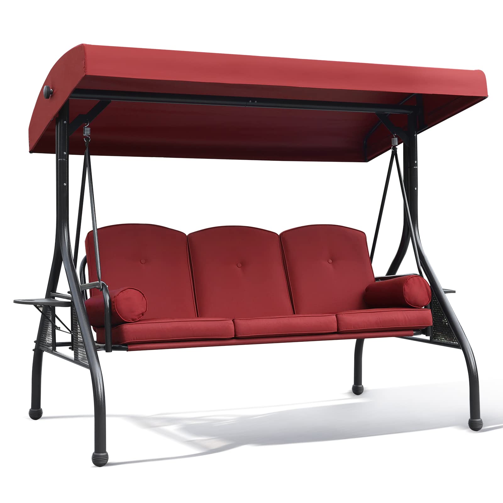 NOBLEMOOD 3-Seat Outdoor Patio Swing with Adjustable Canopy - Waterproof Cushion & Foldable Side Tray - Perfect for Backyard, Garden, Porch Relaxation - Ideal for Spring & Summer Outdoor Lounging
