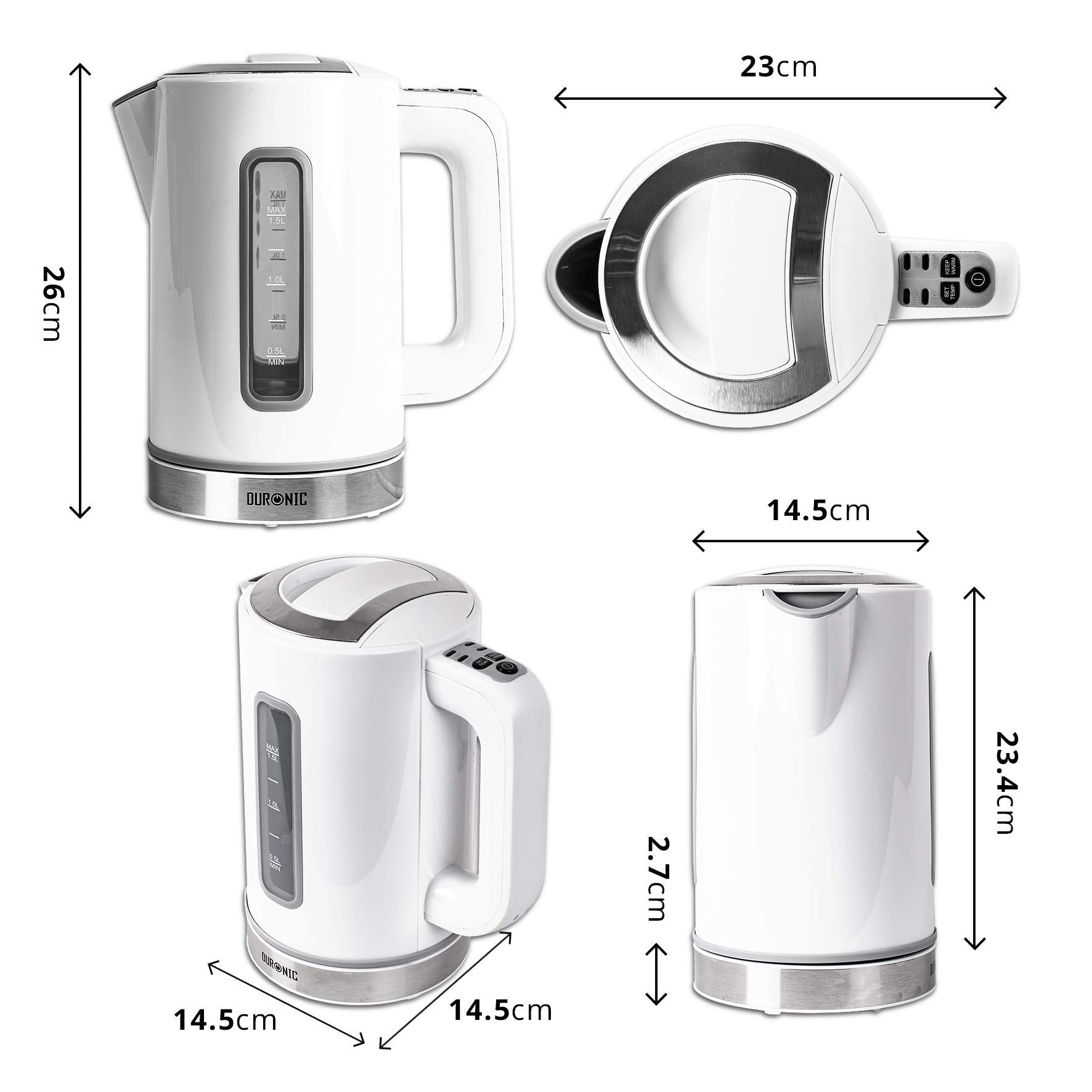 Duronic EK30 WE Electric Kettle with Digital Temperature Control - Fast Boiling 1.7L Stainless Steel Water Kettle for Tea, Coffee, Hot Chocolate & Soup - Perfect for Home, Office & Dorm Use (White)