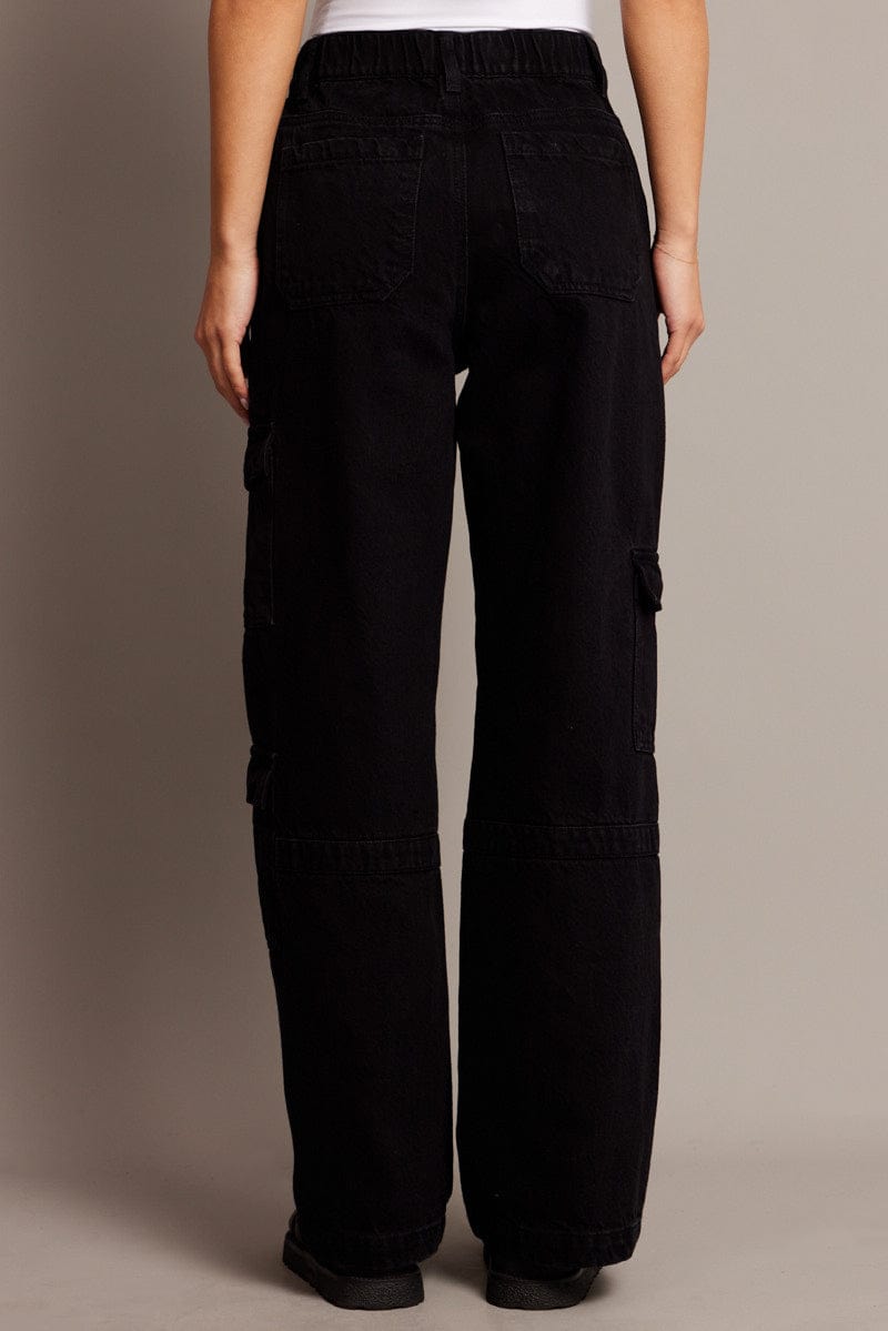 Black Cargo Jeans for Women - Mid Rise Stretch Denim Pants with Utility Pockets | Perfect for Casual Wear, Outdoor Adventures & Street Style