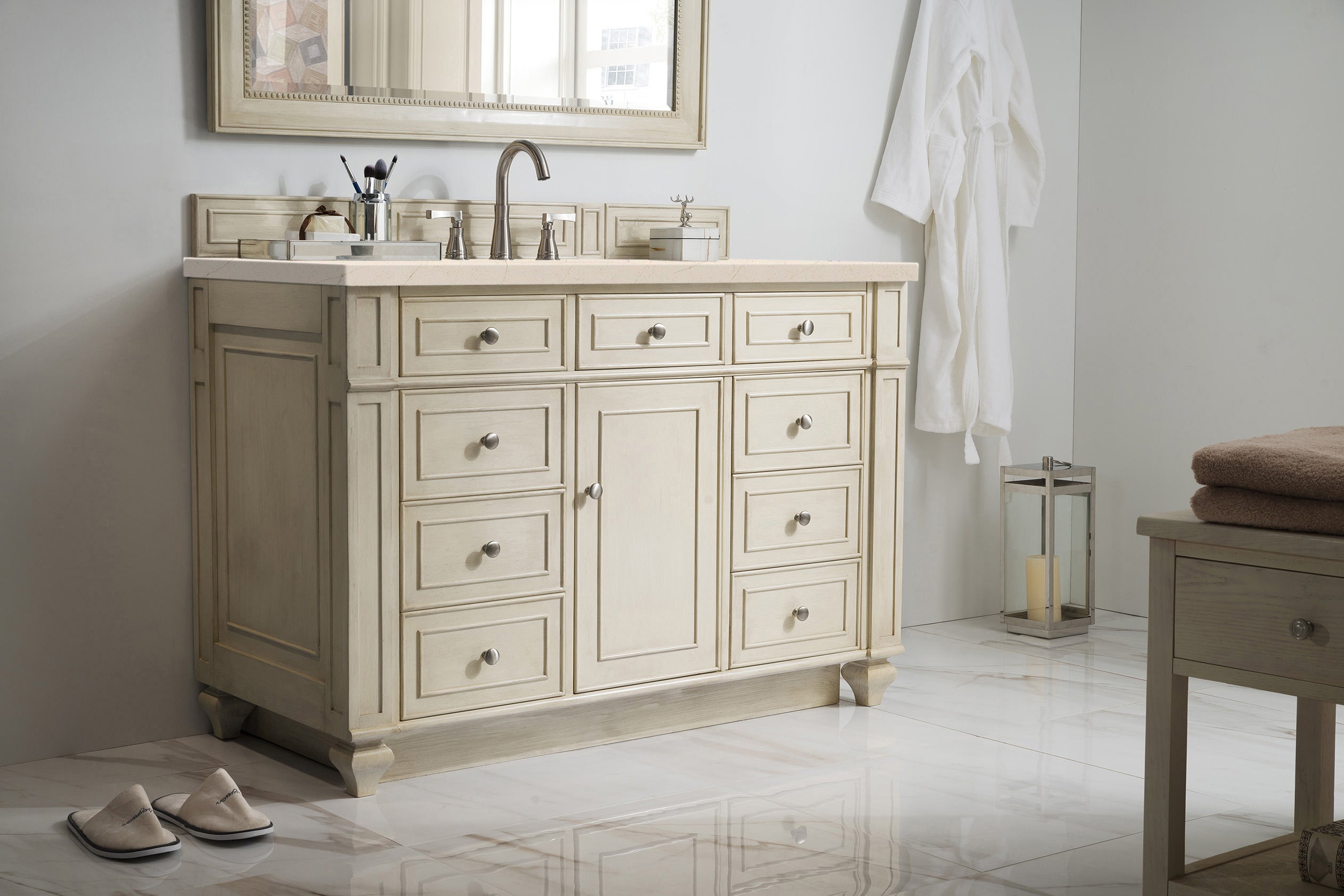 Bristol 48 Inch Single Bathroom Vanity with 3CM Eternal Marfil Quartz Top in Vintage Vanilla - Perfect for Modern Farmhouse, Coastal, or Traditional Bathroom Designs