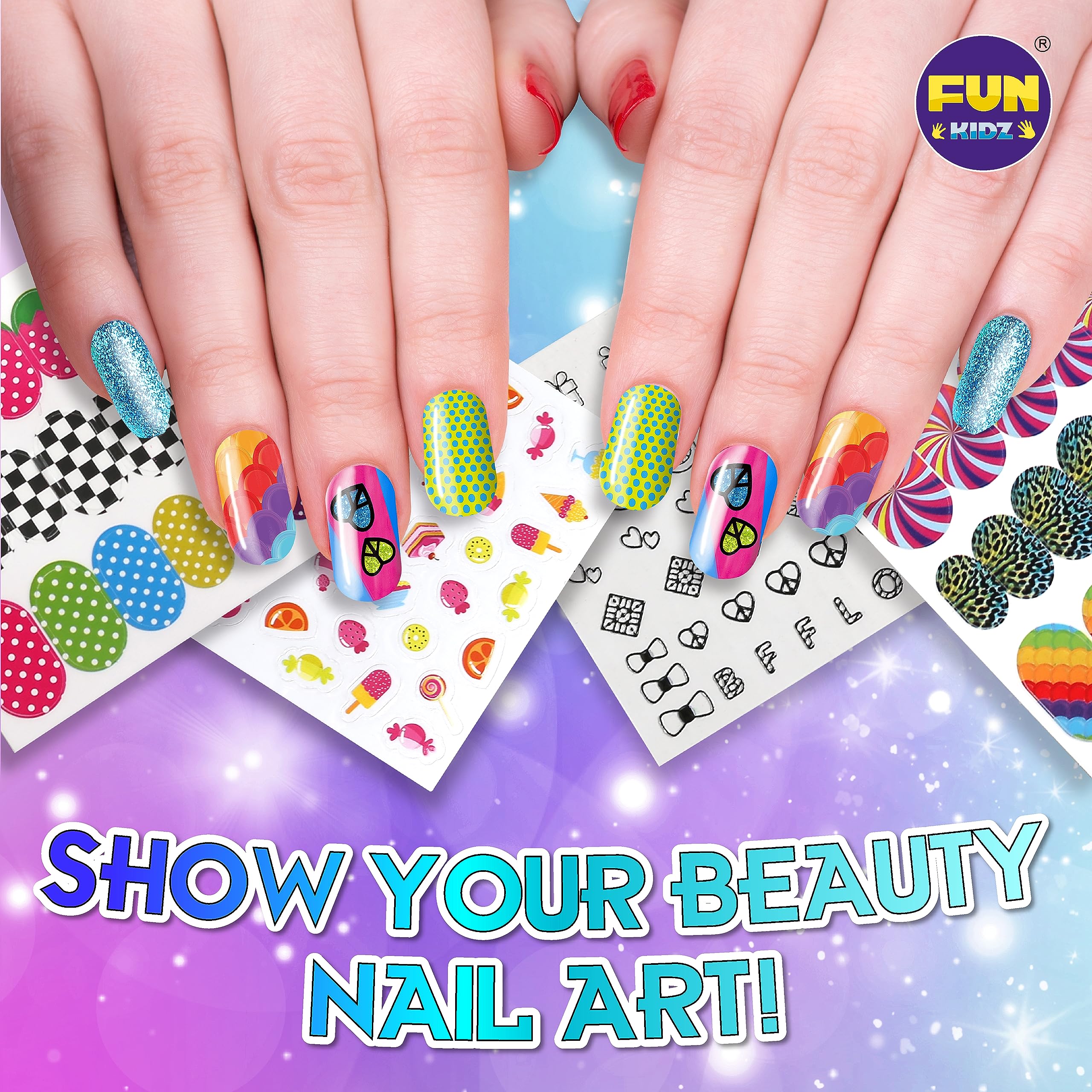 FunKidz Ultimate 315Pcs Kids Nail Art Kit for Girls Ages 7-12 - Glitter Nail Polish Pens, Temporary Nail Stickers & SPA Makeup Set (17.91